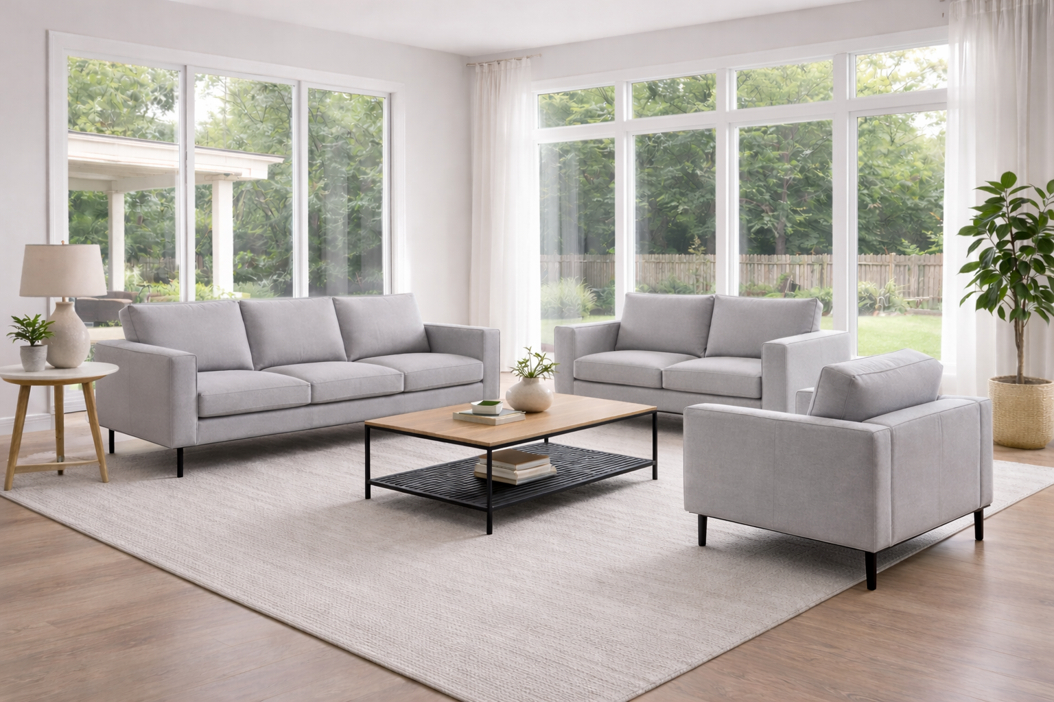 פינת ישיבה שלוש שתיים ואחד בצבע אפור בהיר - מק"ט 990006