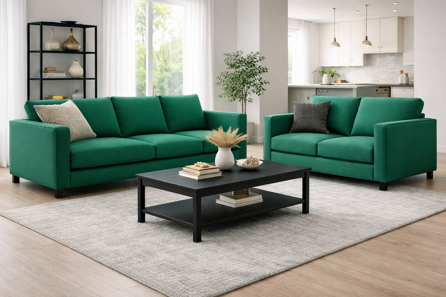 פינת ישיבה תלת ודו מושבי בצבע ירוק