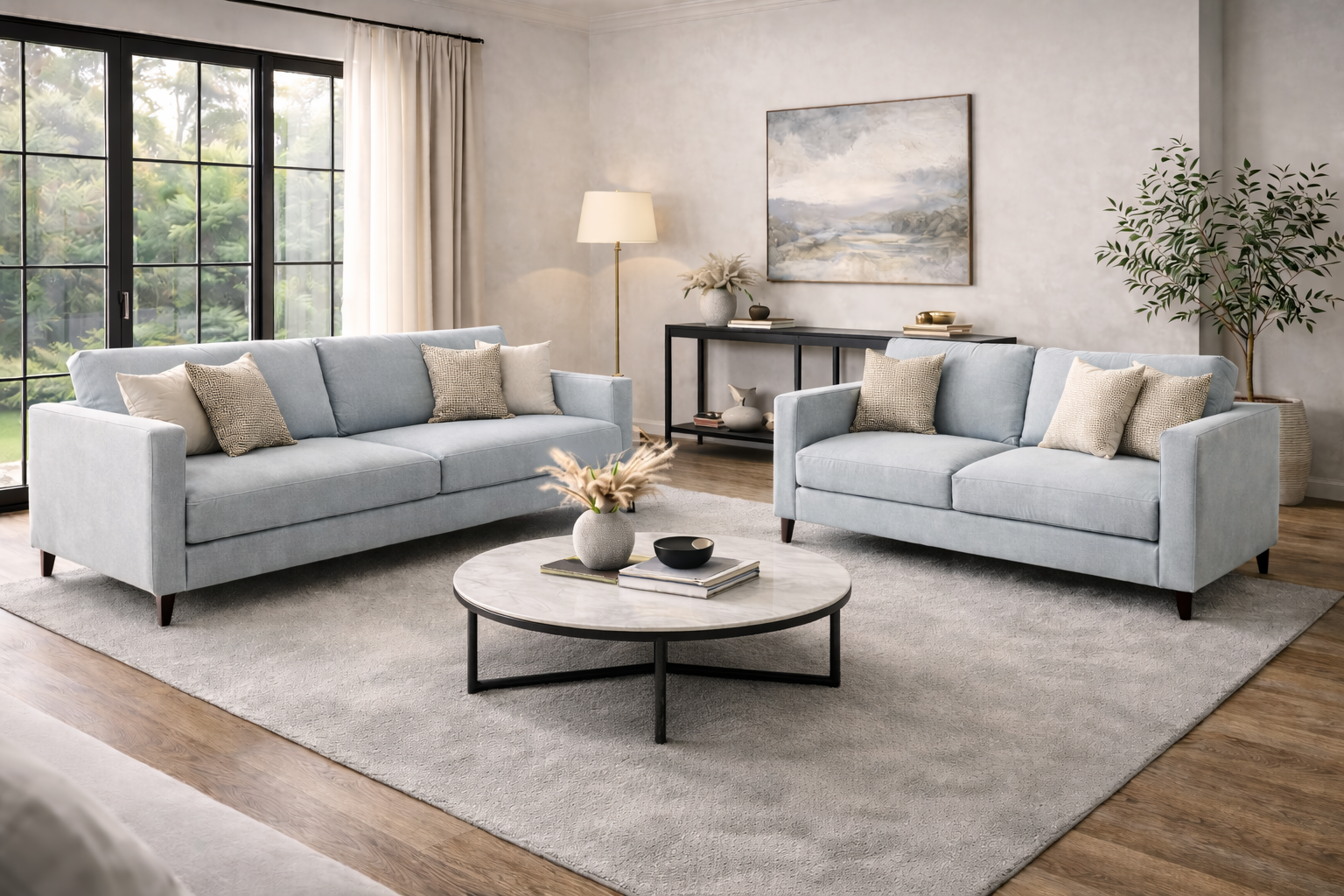 פינת ישיבה תלת ודו מושבי בצבע תכלת