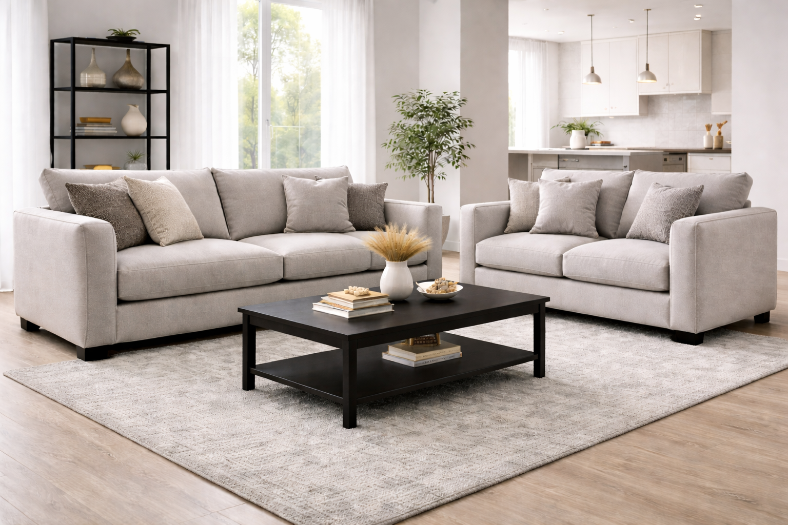 פינת ישיבה תלת ודו מושבי בצבע אפור בהיר