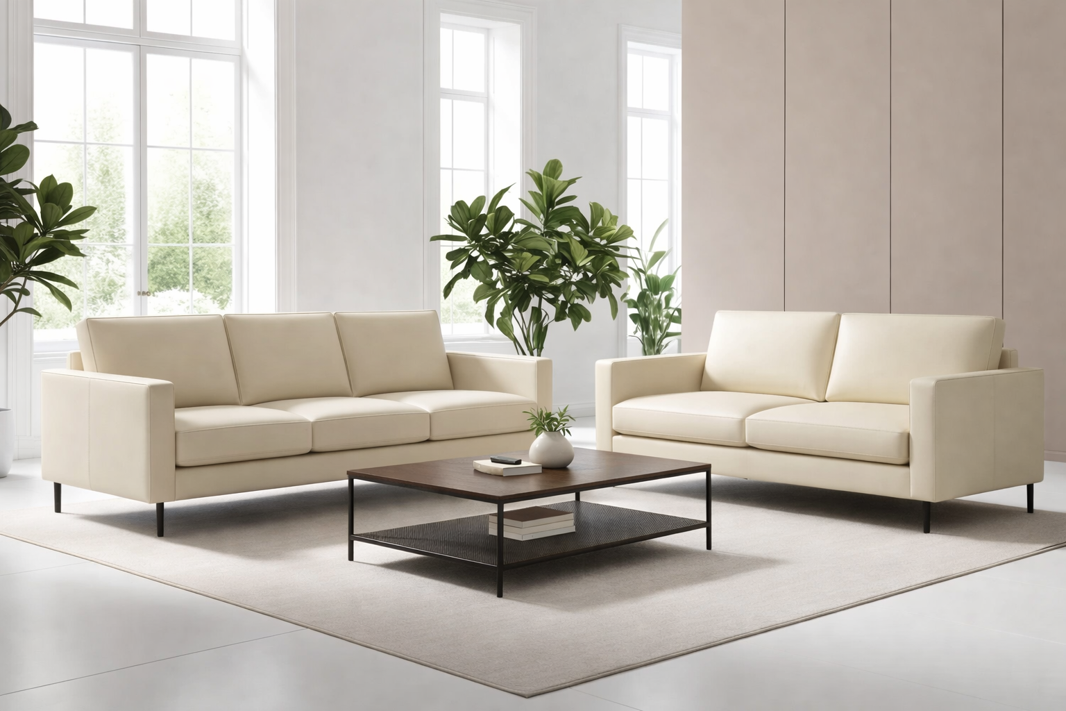 פינת ישיבה תלת ודו מושבי בצבע קרם - מק"ט 990006