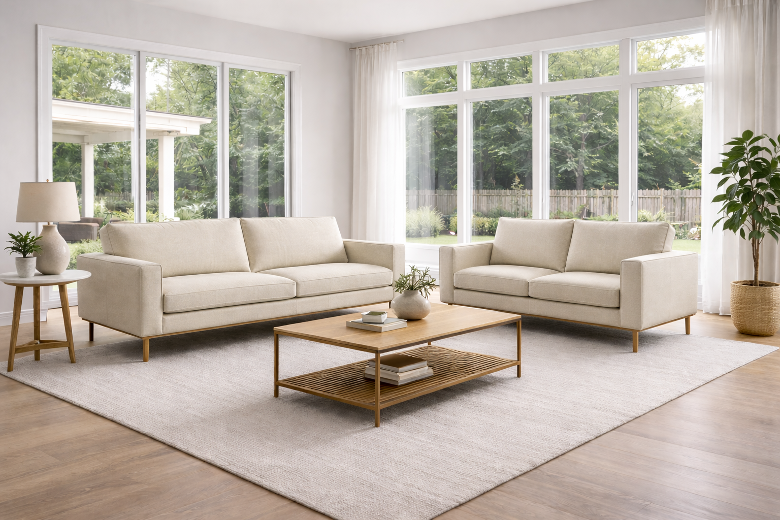 פינת ישיבה תלת ודו מושבי בצבע קרם