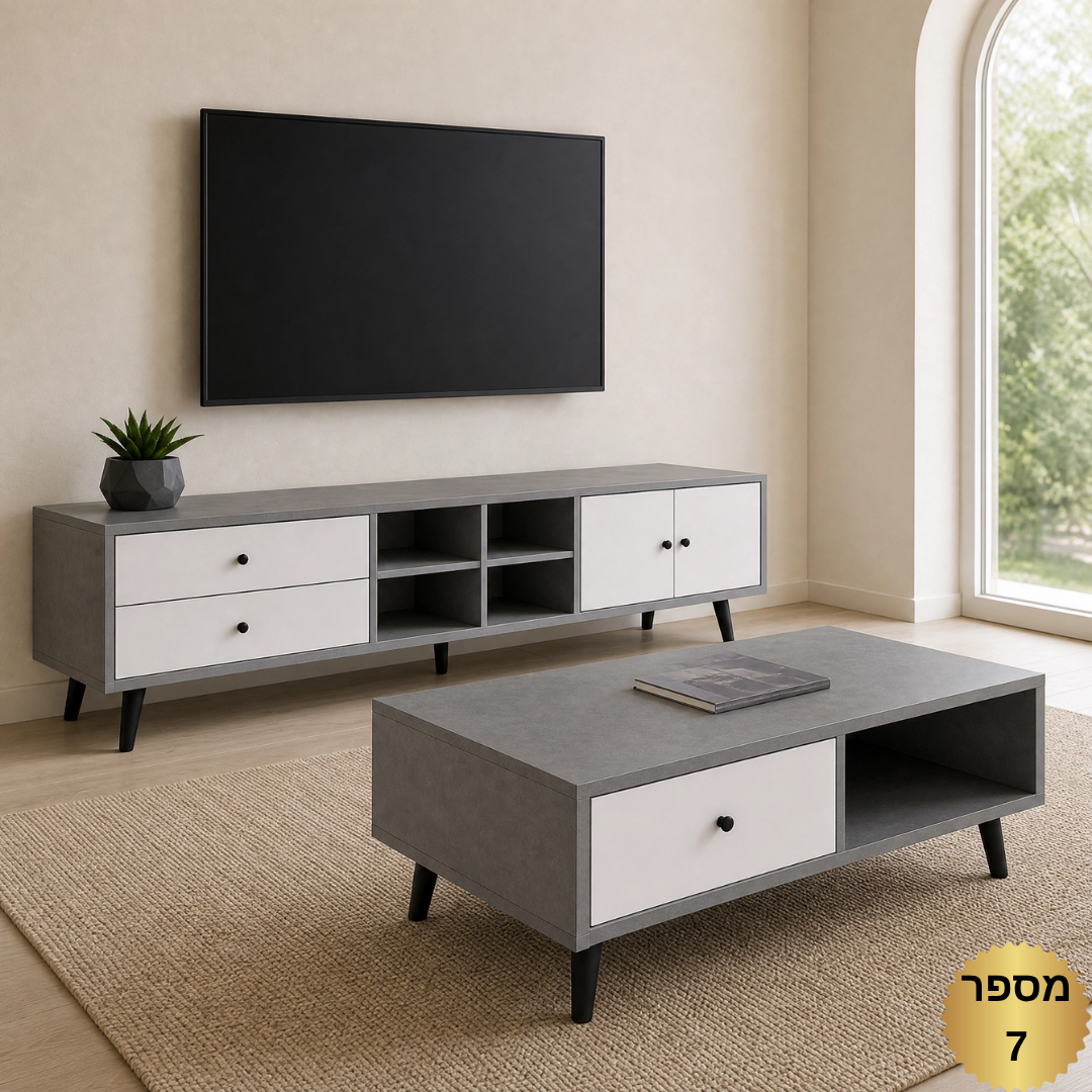 מזנון ושולחן בצבע אפור בשילוב צבע לבן