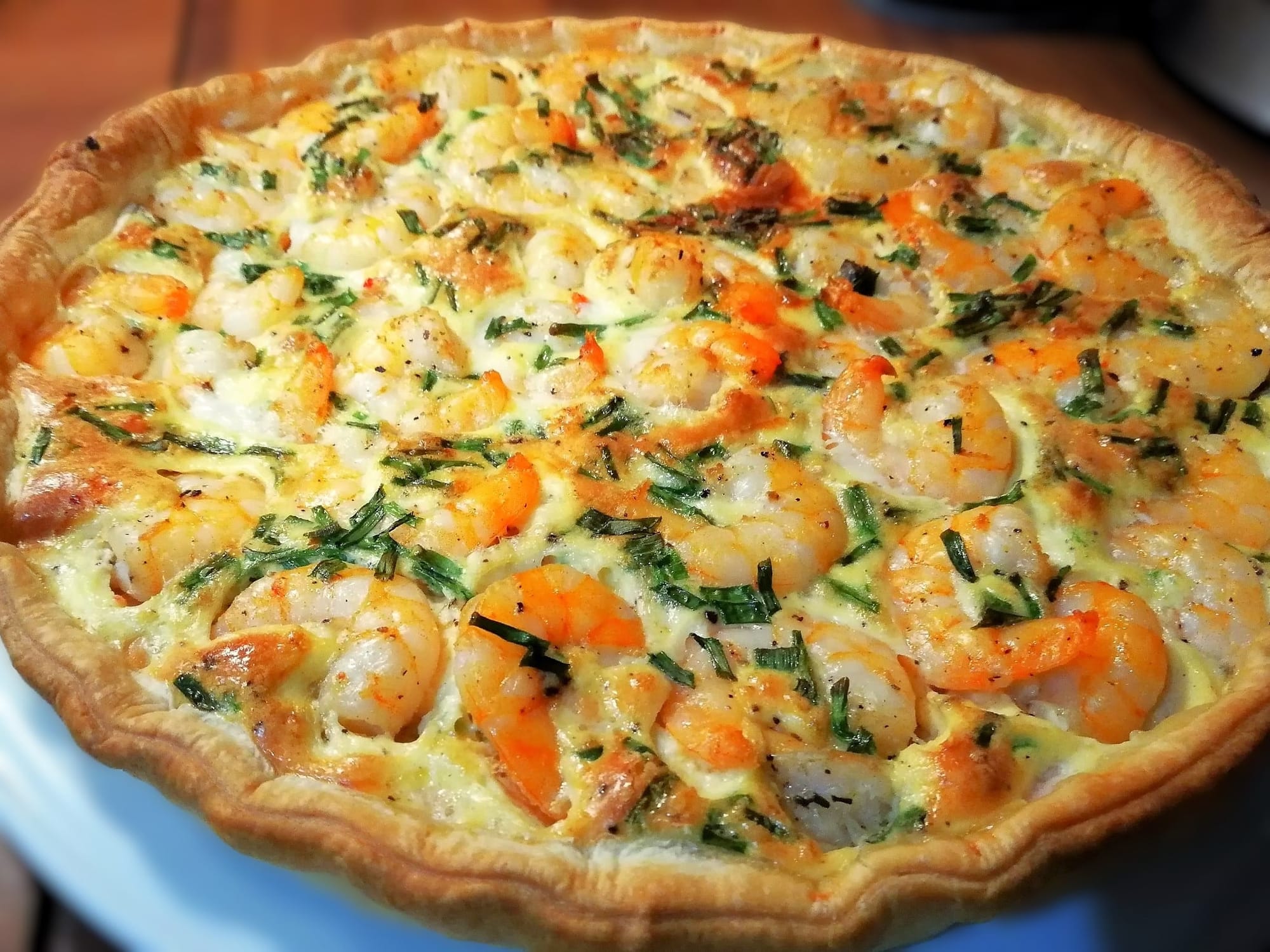 Tarte au saumon fumé et aux scampis