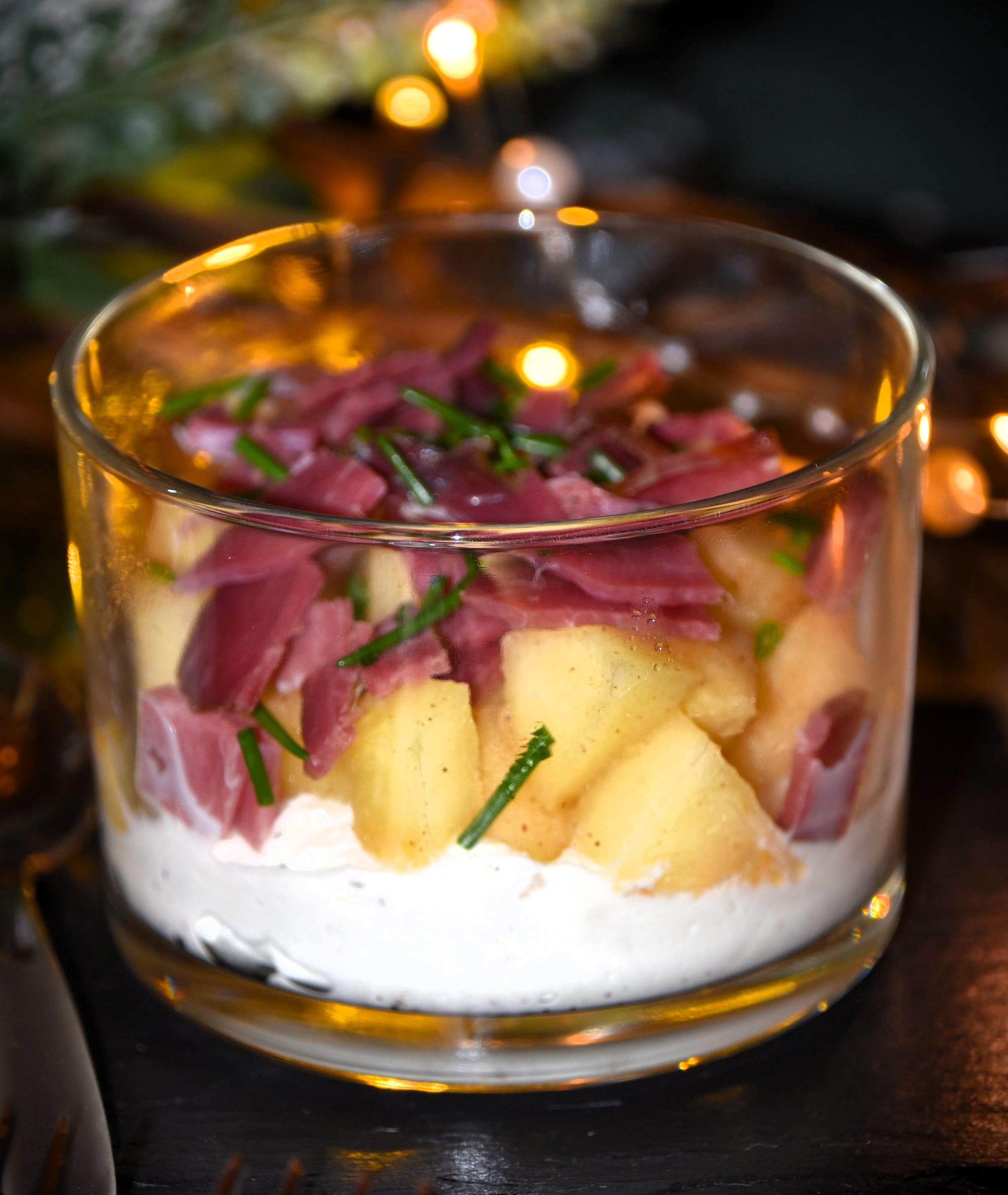 Verrine aux pommes et magret séché