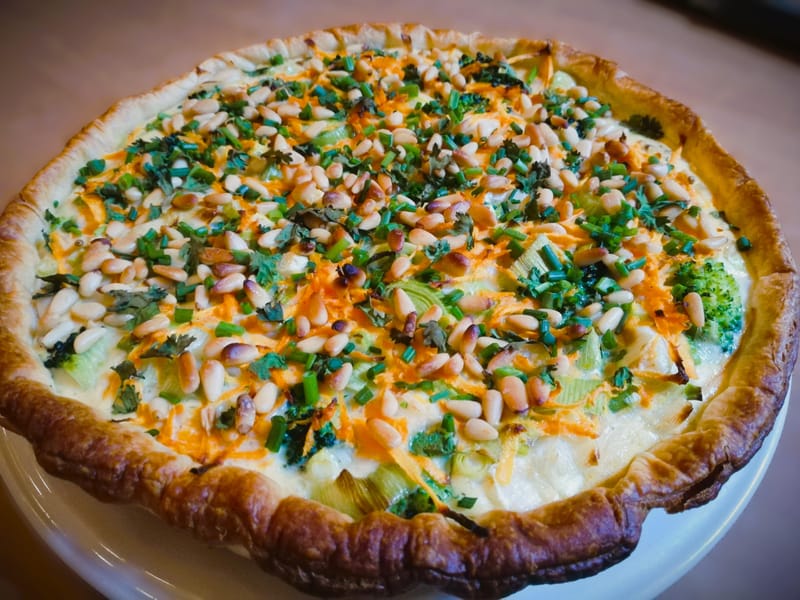 Quiche aux scampis et petits légumes