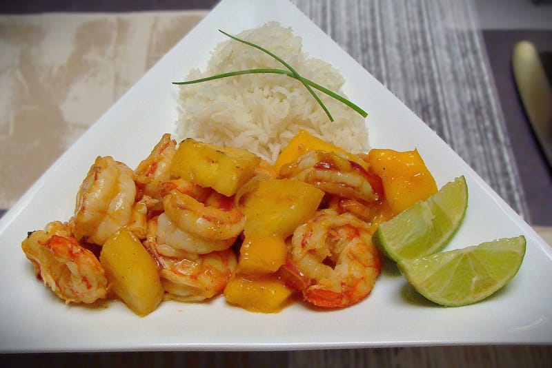 Scampis mangue ananas citron vert