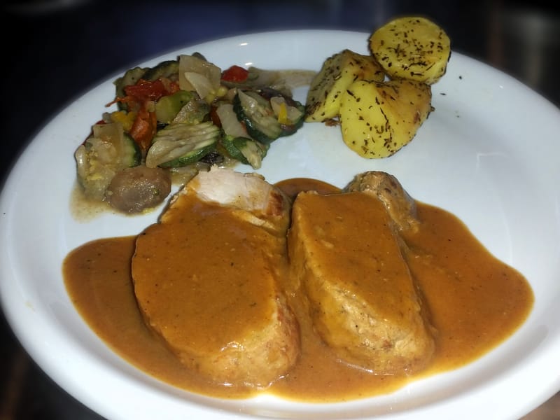 Rôti de veau sauce miel moutarde