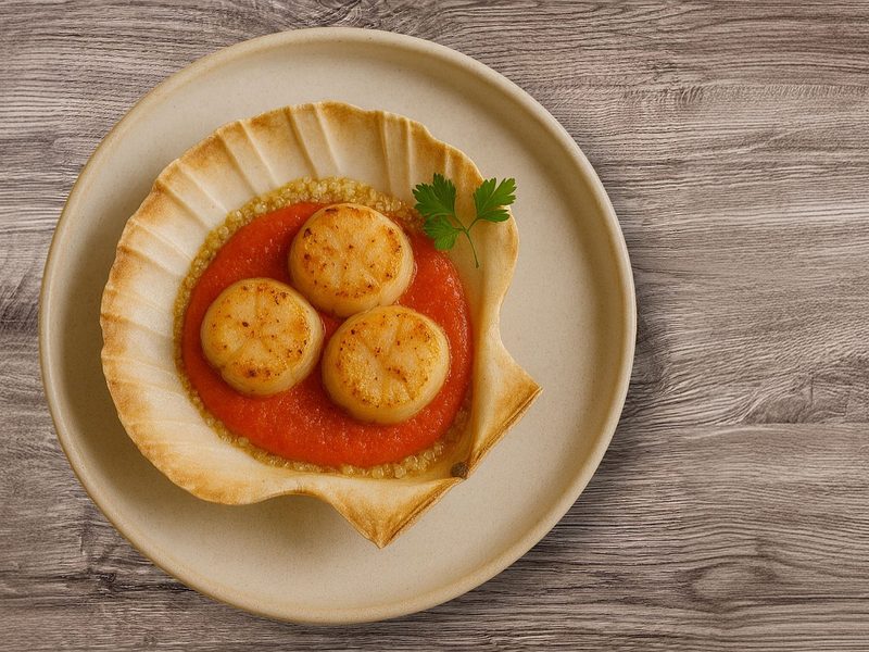 Noix de Saint-Jacques au Coulis de Poivrons