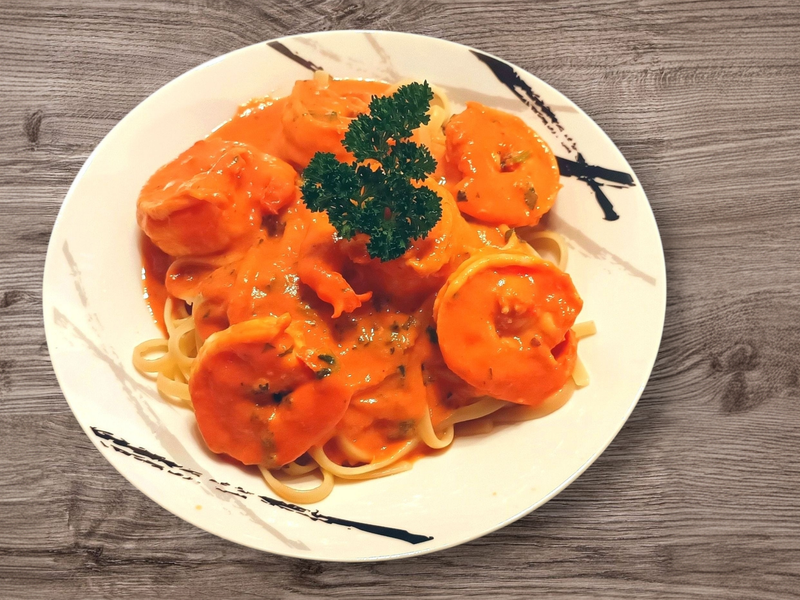 Pâtes aux scampis façon du chef