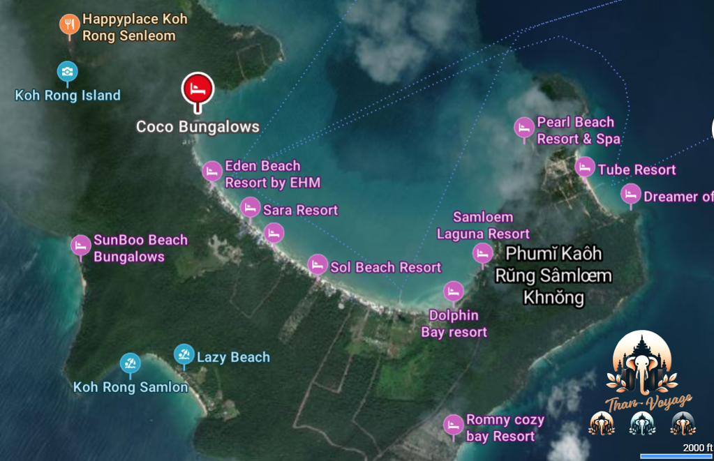 Carte de localisation de Coco Bungalows à Koh Rong Sanloem
