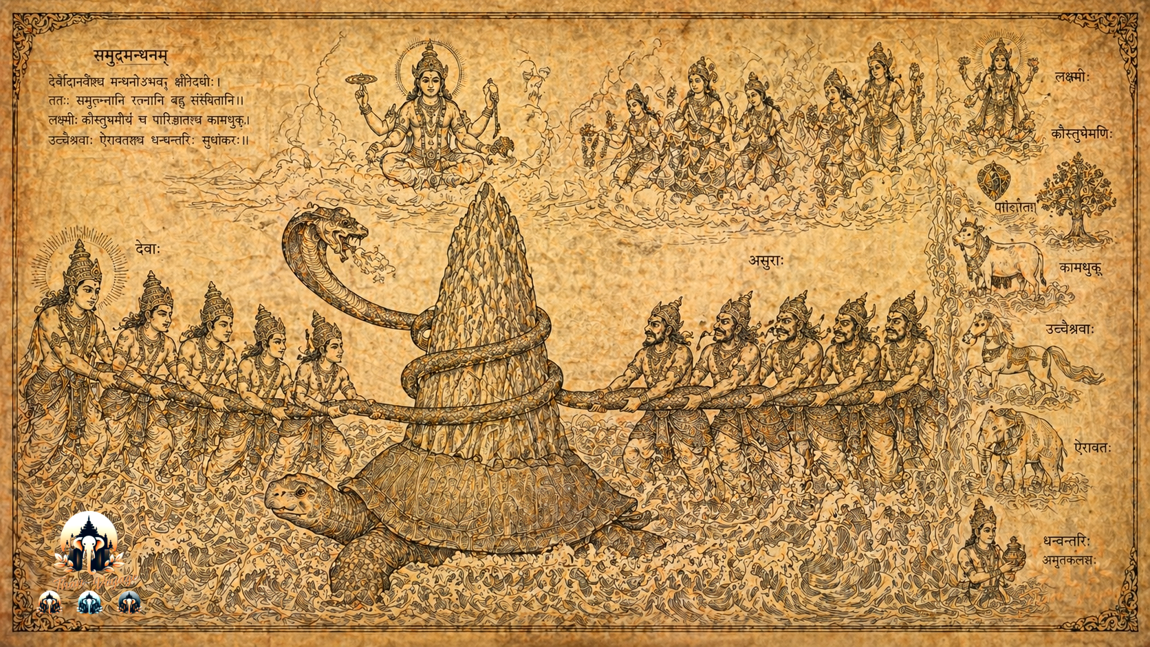 Barattage de la mer de lait Angkor Wat bas relief mythe hindou