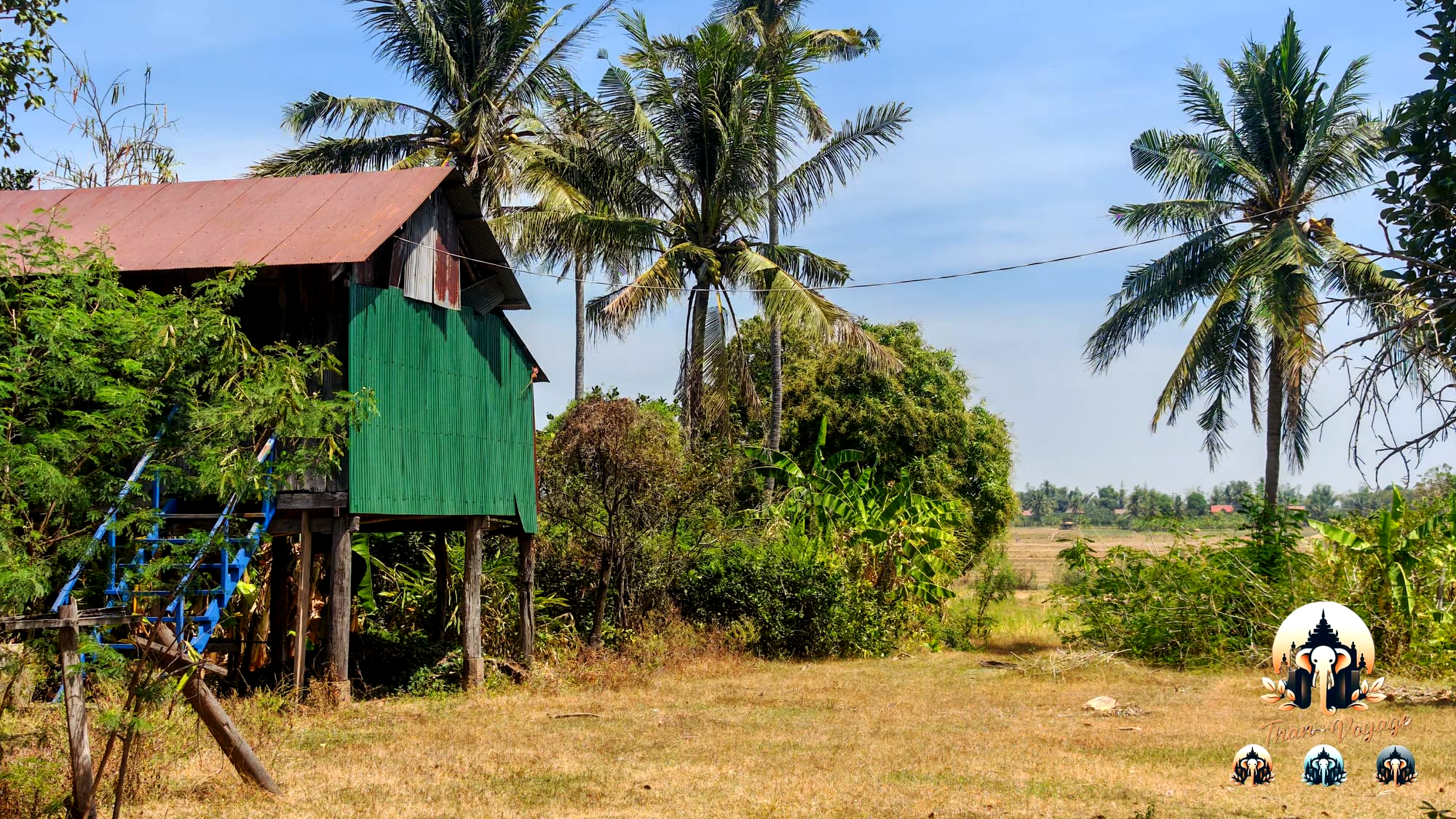 Maison sur pilotis sur l'île de Koh Trong à Kratie - Cambodge