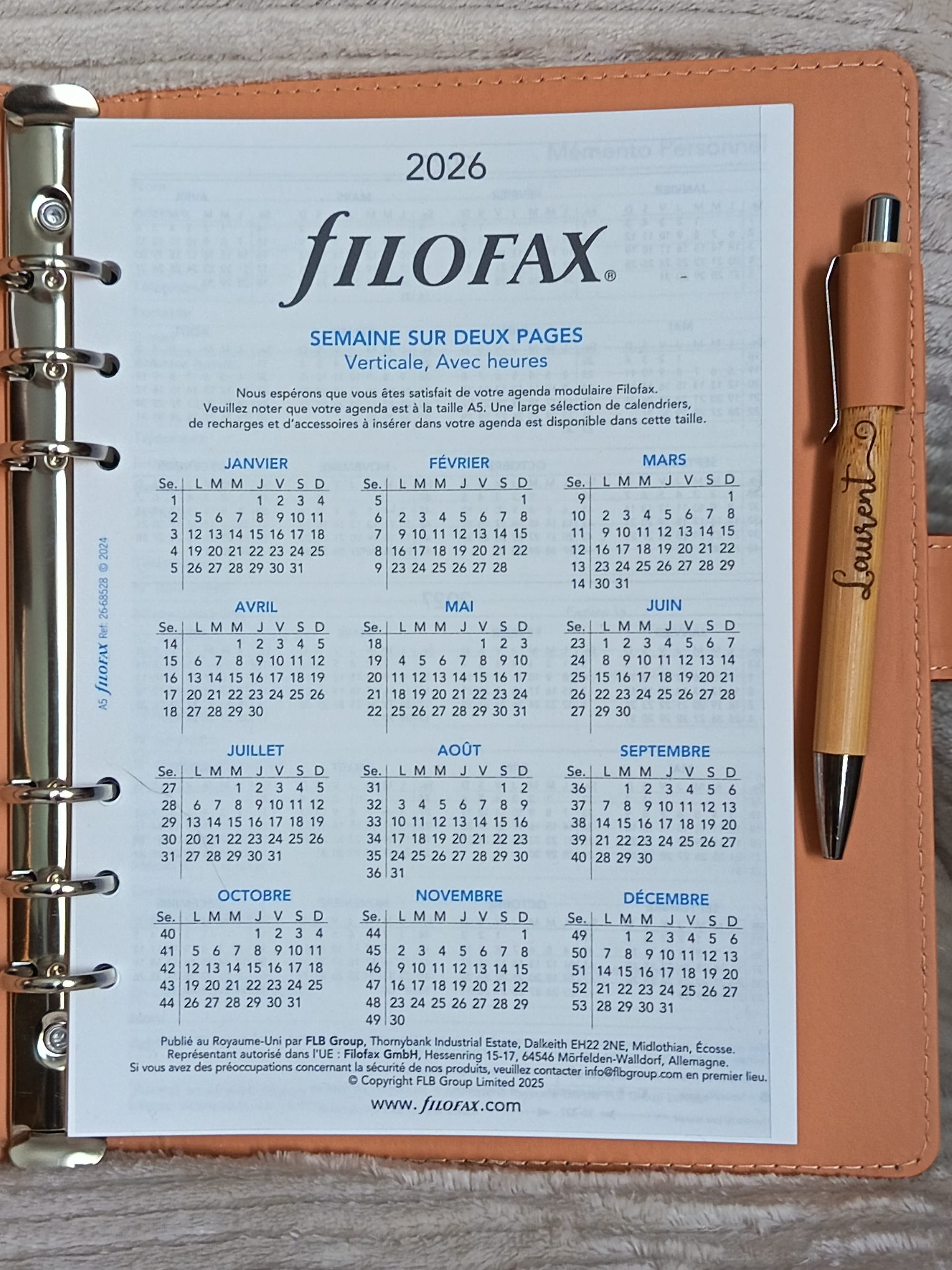 Agenda classeur rechargeable personnalisé