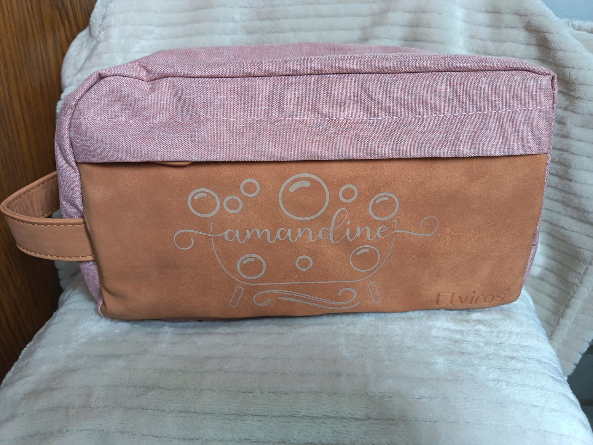 Trousse de toilette personnalisée en cuir et synthétique avec vos prénoms