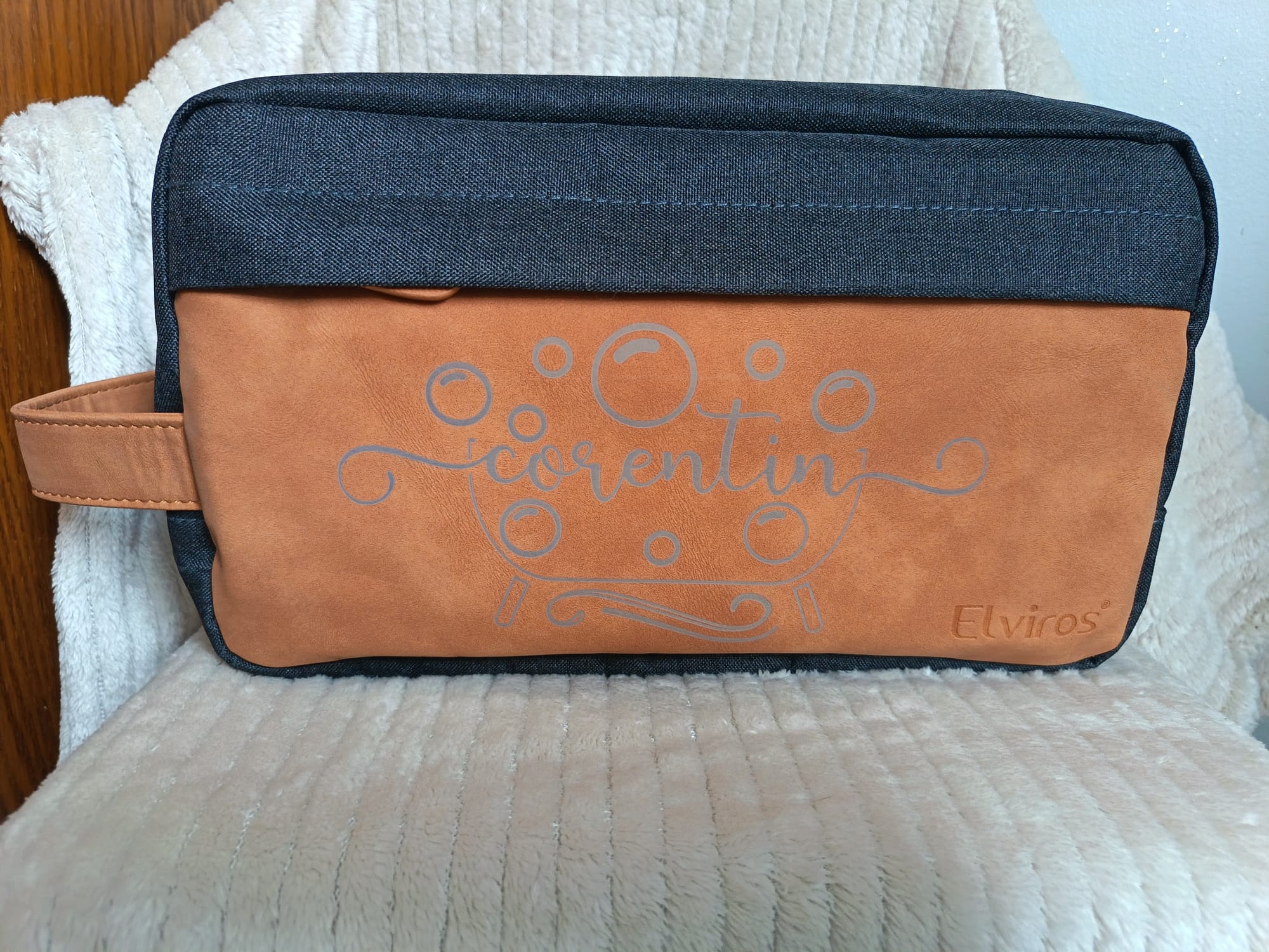 Trousse de toilette personnalisée en cuir et synthétique avec vos prénoms
