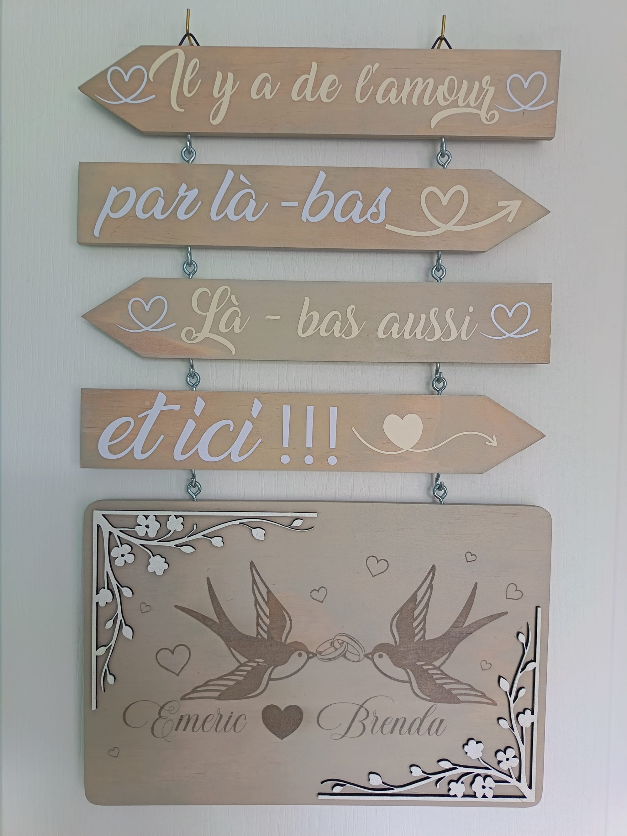 Décoration mariage panneau flèche personnalisée