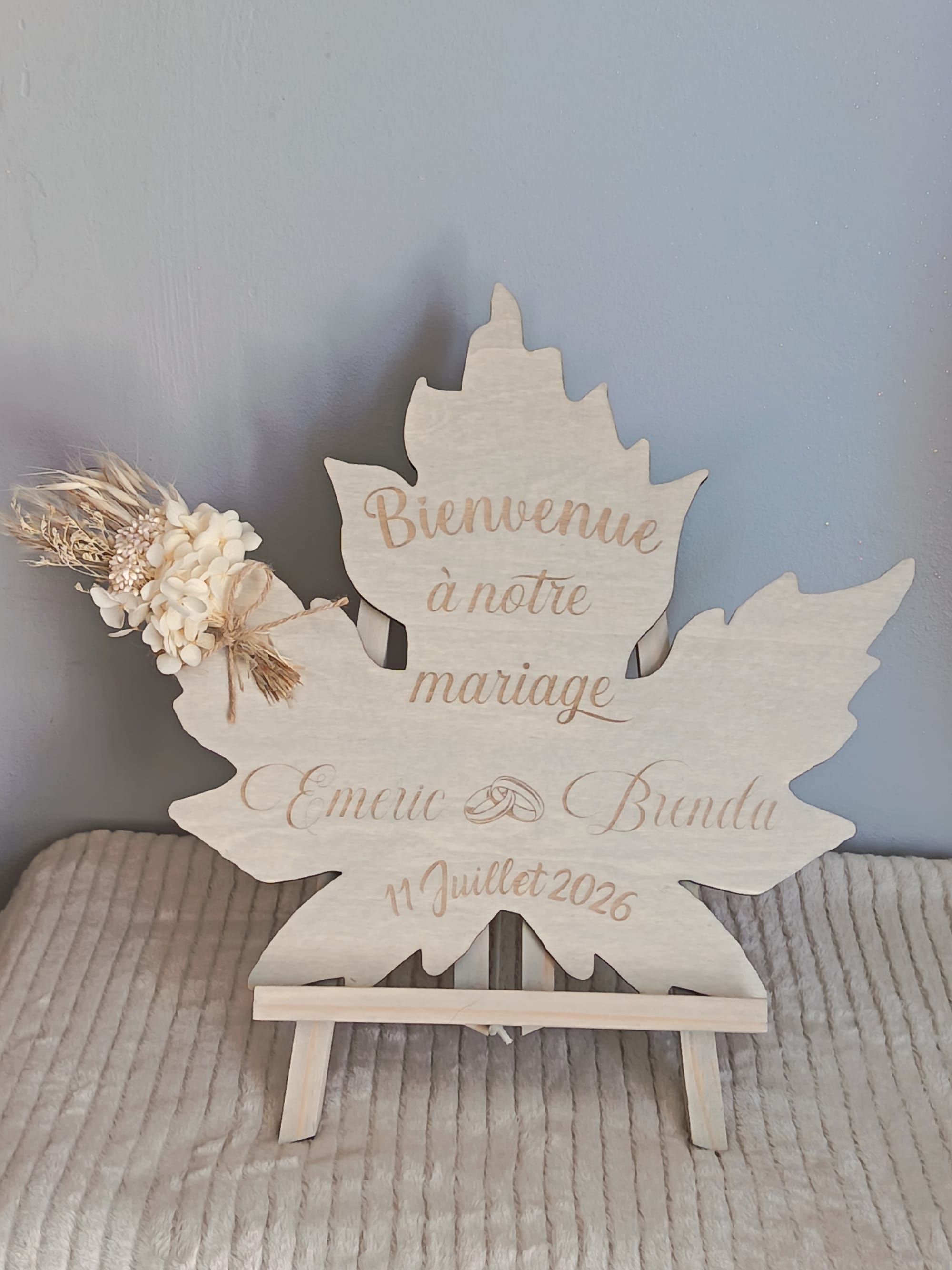 Décoration mariage feuille personnalisée