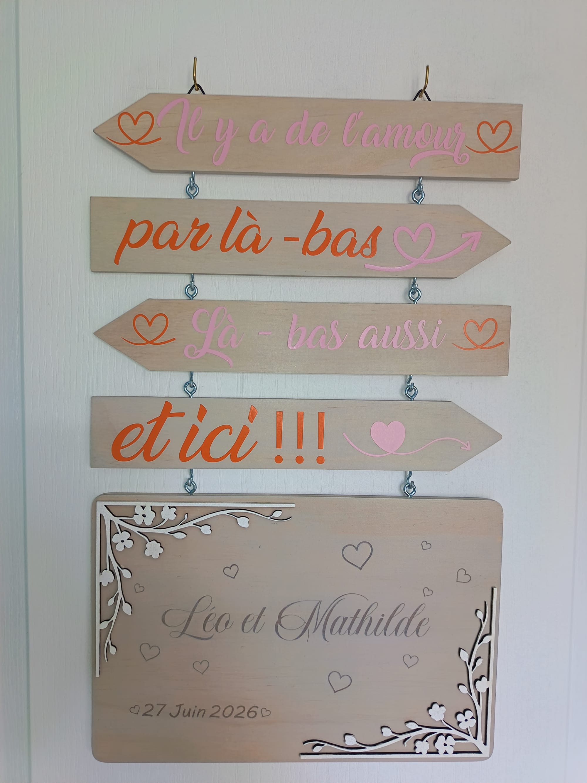 Décoration mariage panneau flèche personnalisée