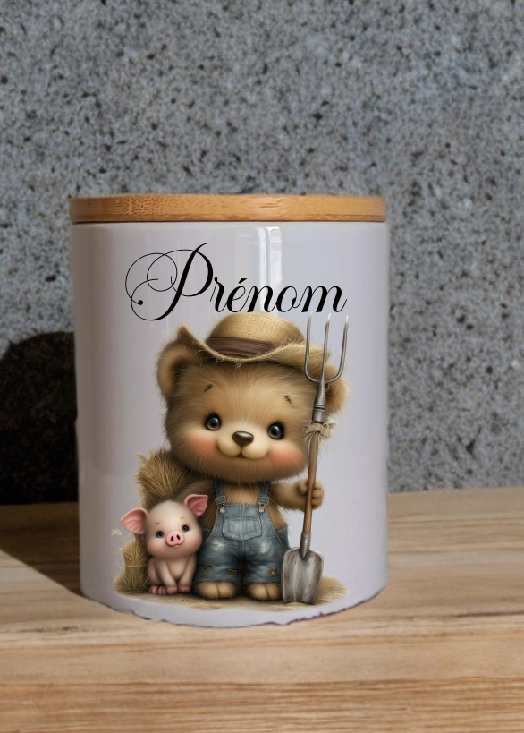 Tirelire en Céramique avec couvercle en bambou personnalisée