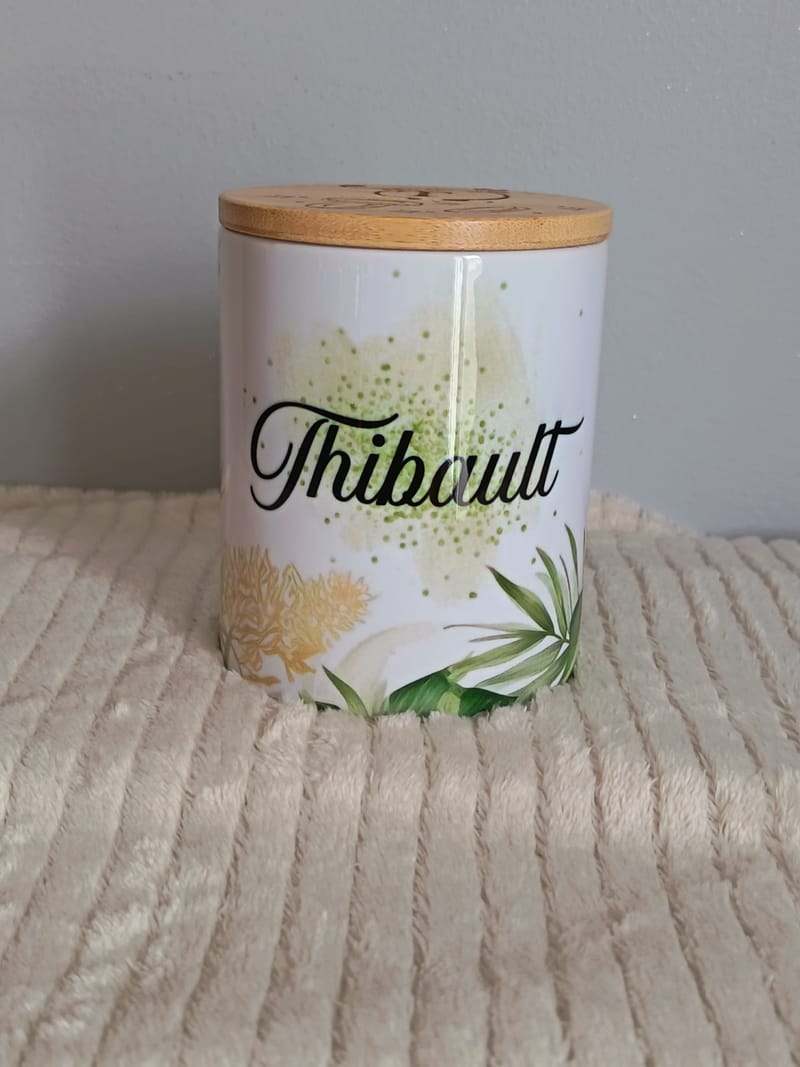 Tirelire en Céramique avec couvercle en bambou personnalisée
