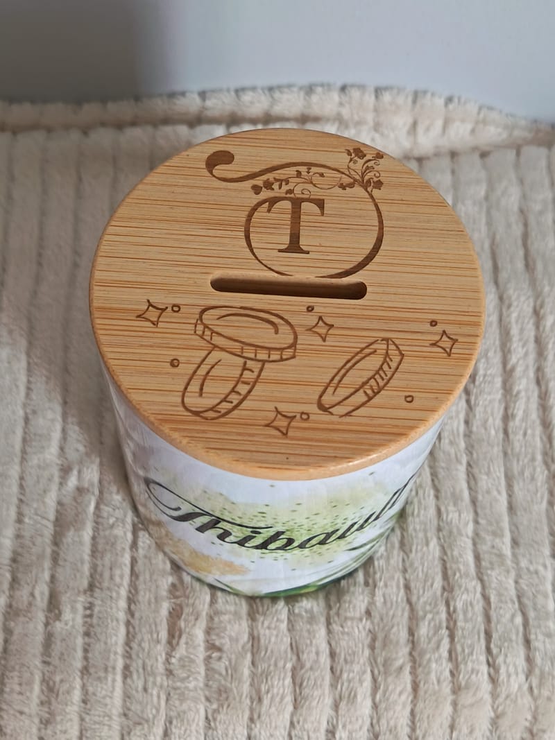 Tirelire en Céramique avec couvercle en bambou personnalisée