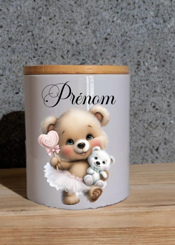 Tirelire en Céramique avec couvercle en bambou personnalisée