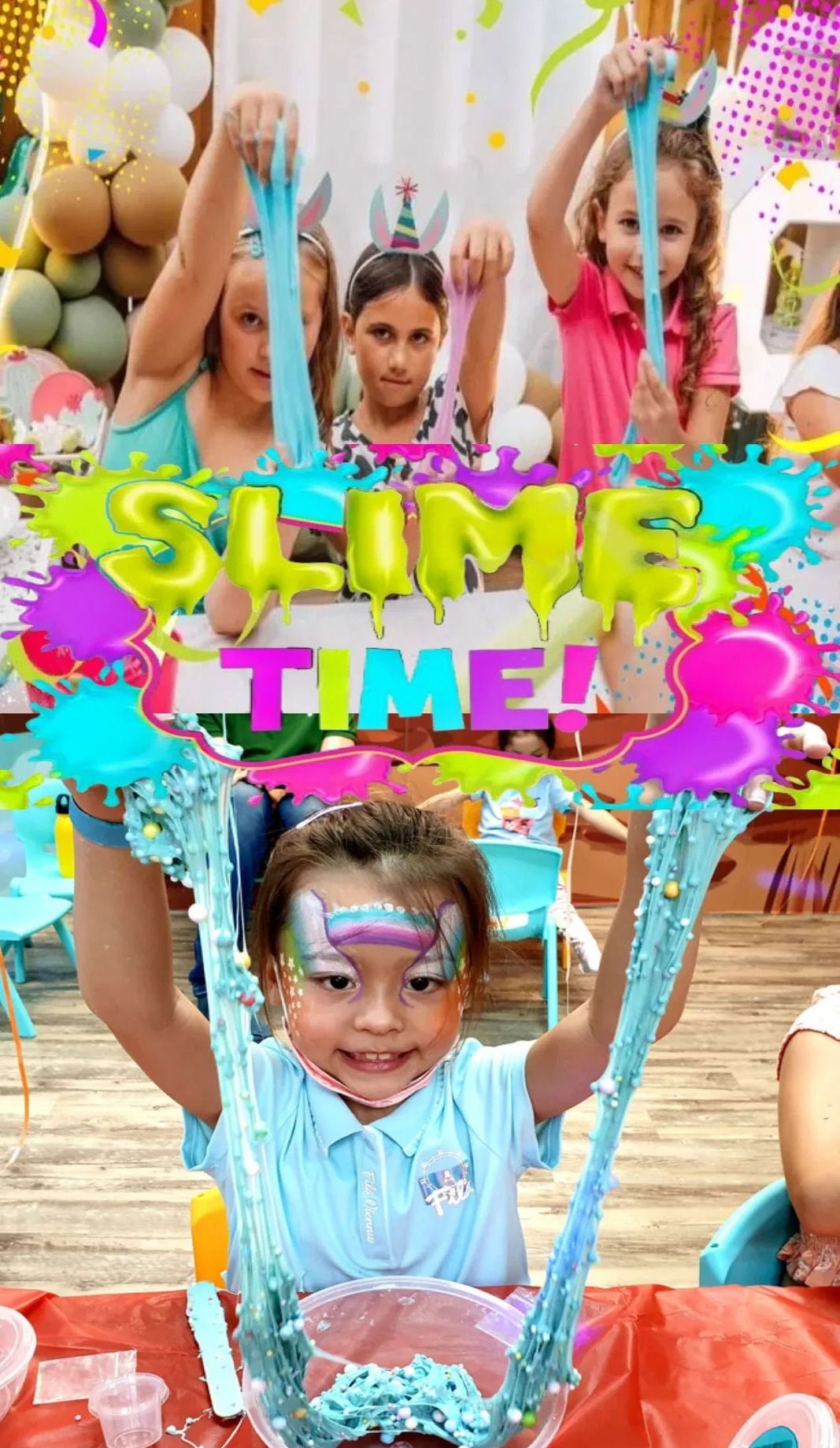 Children making colorful slime at a kids party in Toronto – fun slime time activity.
