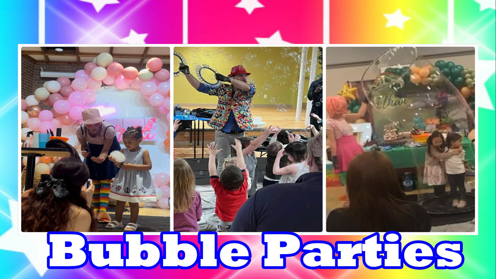 Children enjoying interactive bubble parties and kids bubble shows in Toronto, featuring giant bubbles, bubble tricks, and fun children’s entertainment.