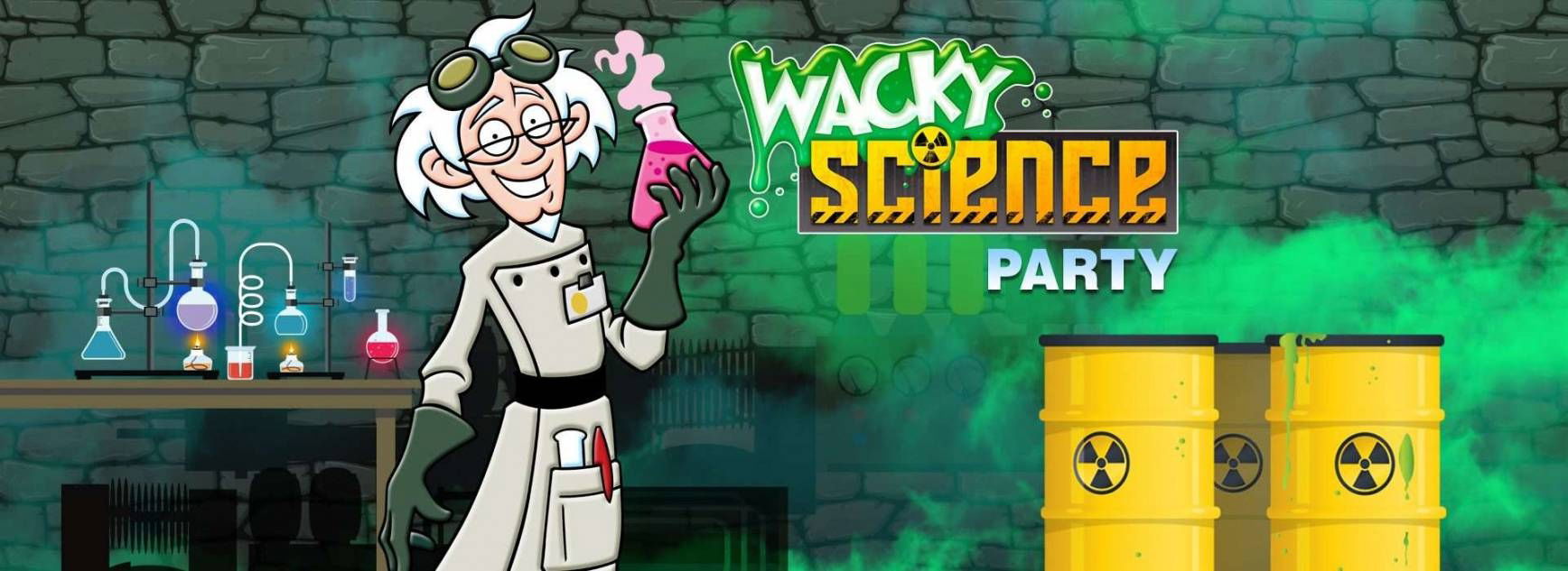 Wacky Science Show featuring Sebastian the scientist performing fun, interactive experiments for kids at a children’s science party in Toronto