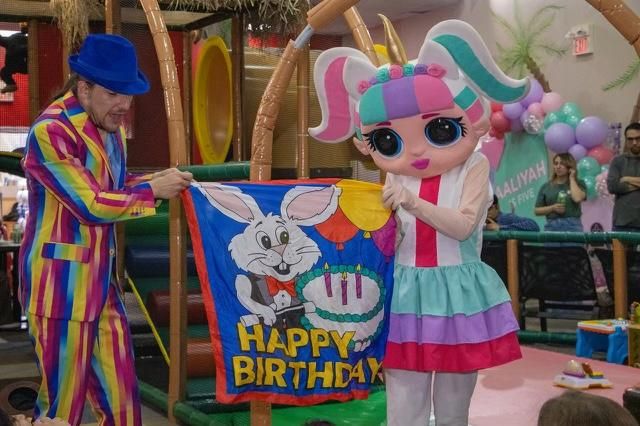 Kids party characters including Spiderman, princess and emoji mascot entertaining children at a Toronto birthday party