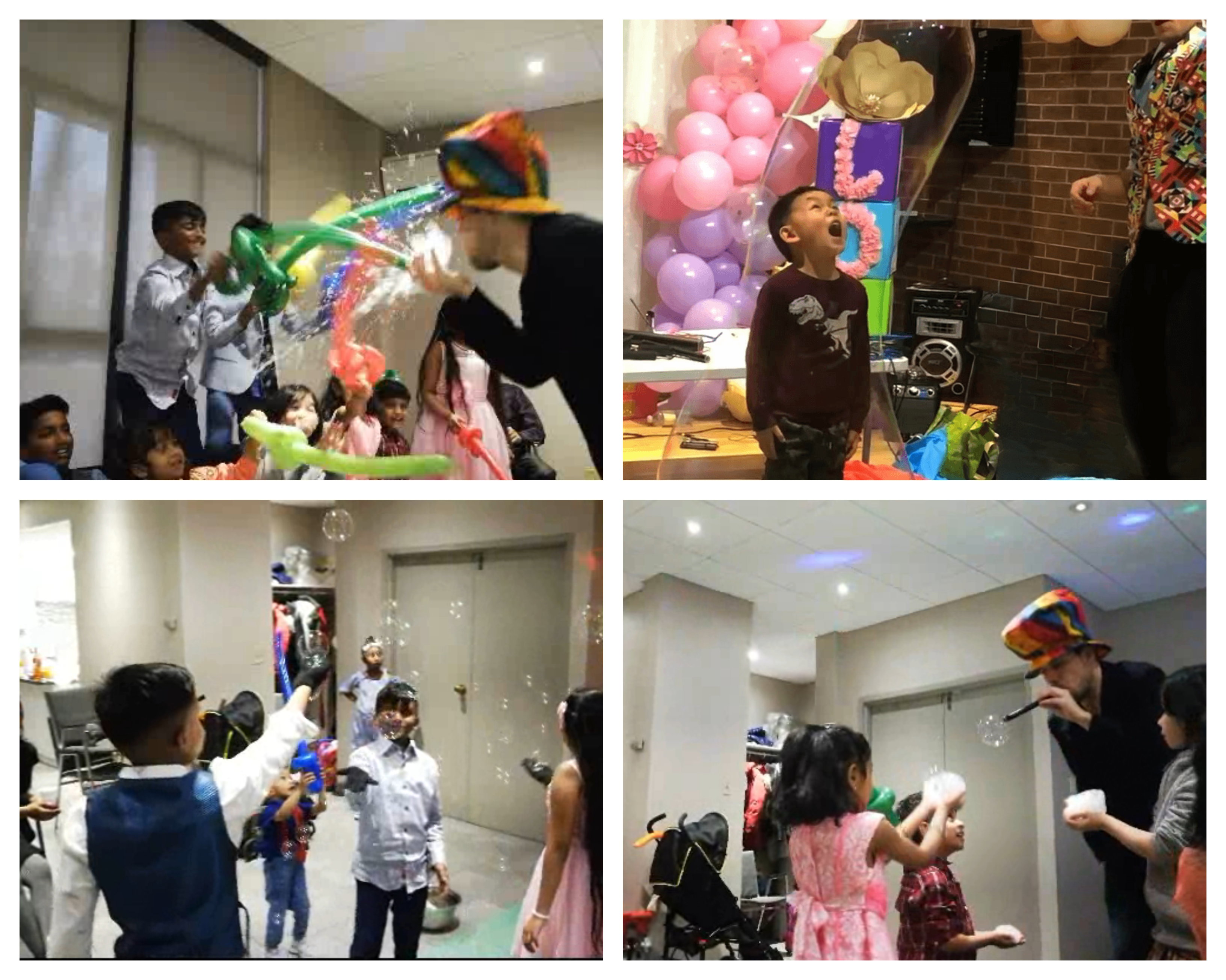 Children enjoying a bubble show at a birthday party in Toronto with giant bubbles and interactive entertainment