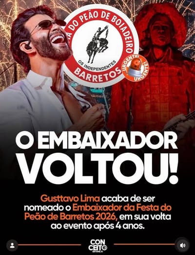 Gusttavo Lima promete apresentações históricas e afirma que vai “se mudar para Barretos” durante a Festa do Peão 2026