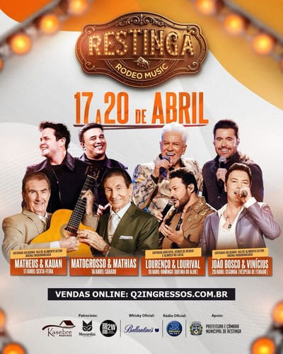 Restinga Rodeo Music 2026 terá quatro dias de shows de 17 a 20 de abril