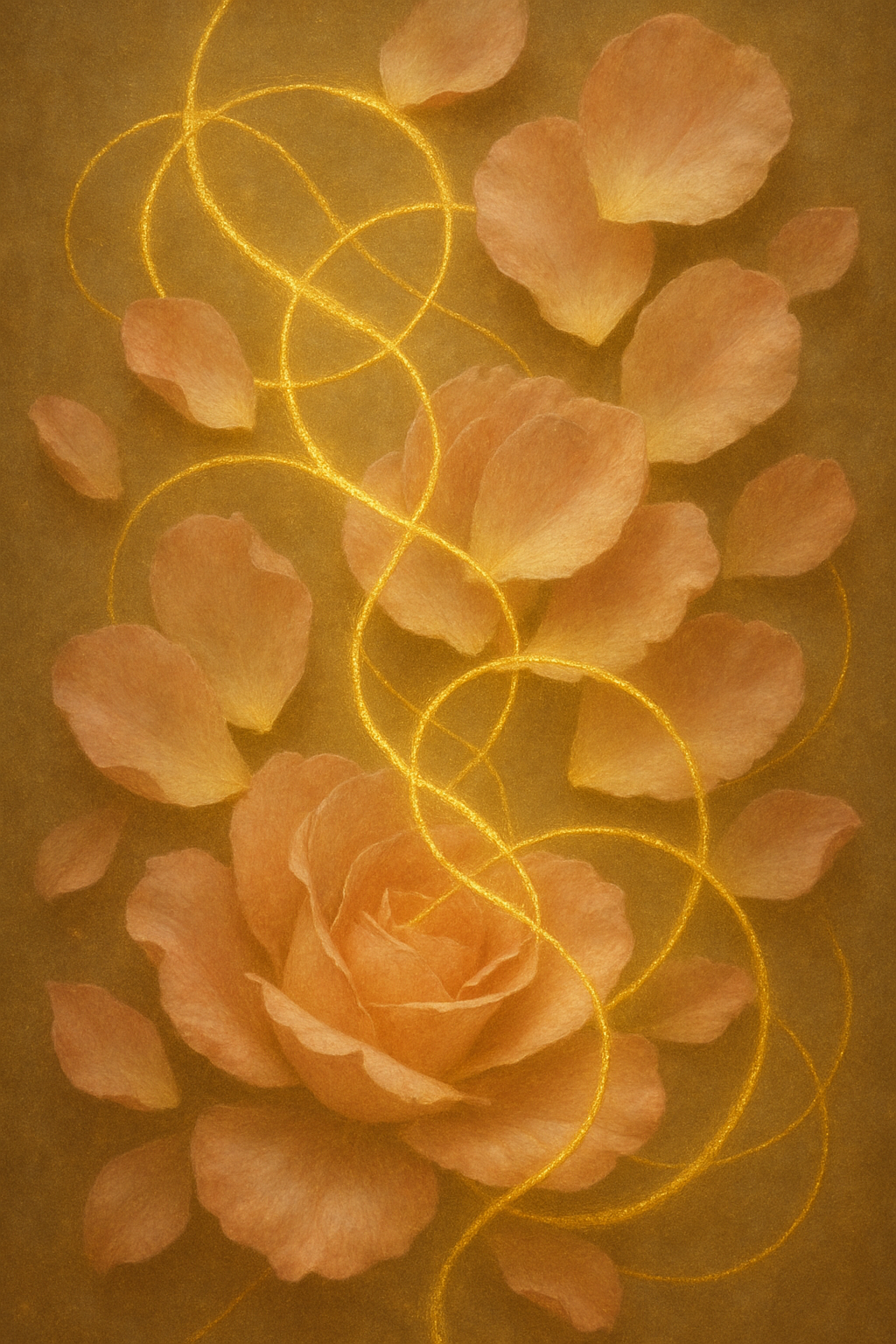 Petali di rosa, color rosa, attraversati da una spirale dorata