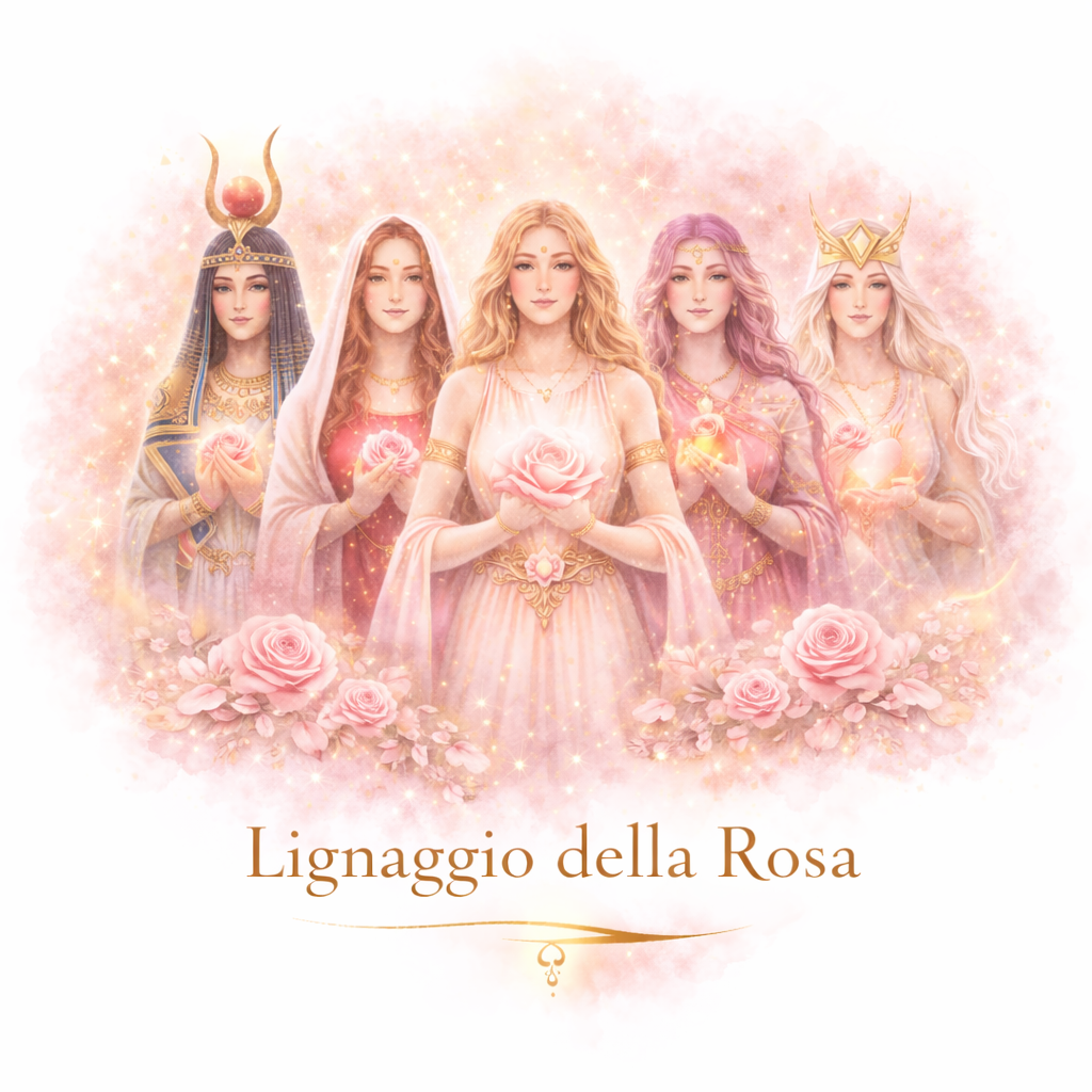 Grafica che rappresenta le dee del Lignaggio della Rosa, disposte in cerchio