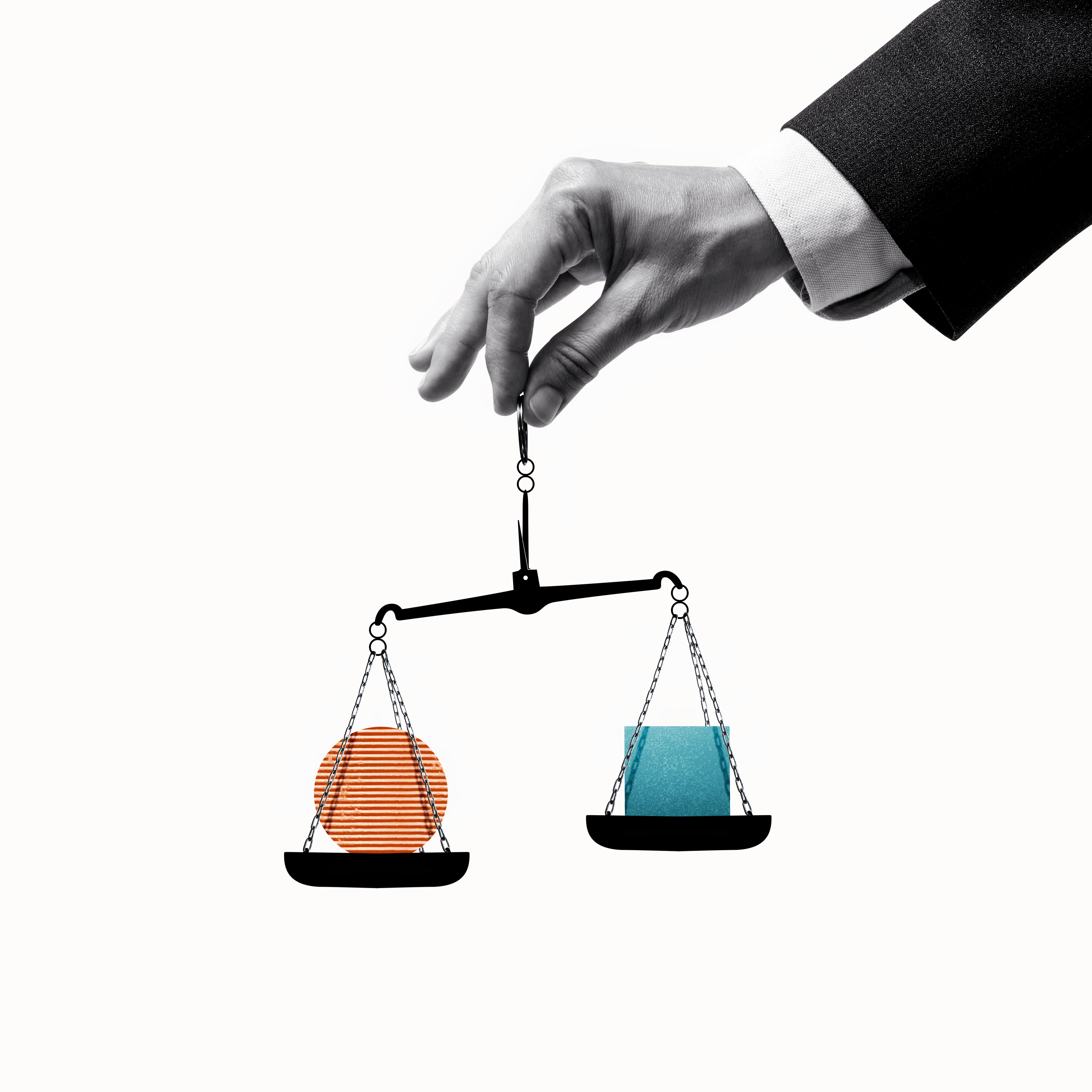 A scale with weights on it representing a choice between two different sober living home models.