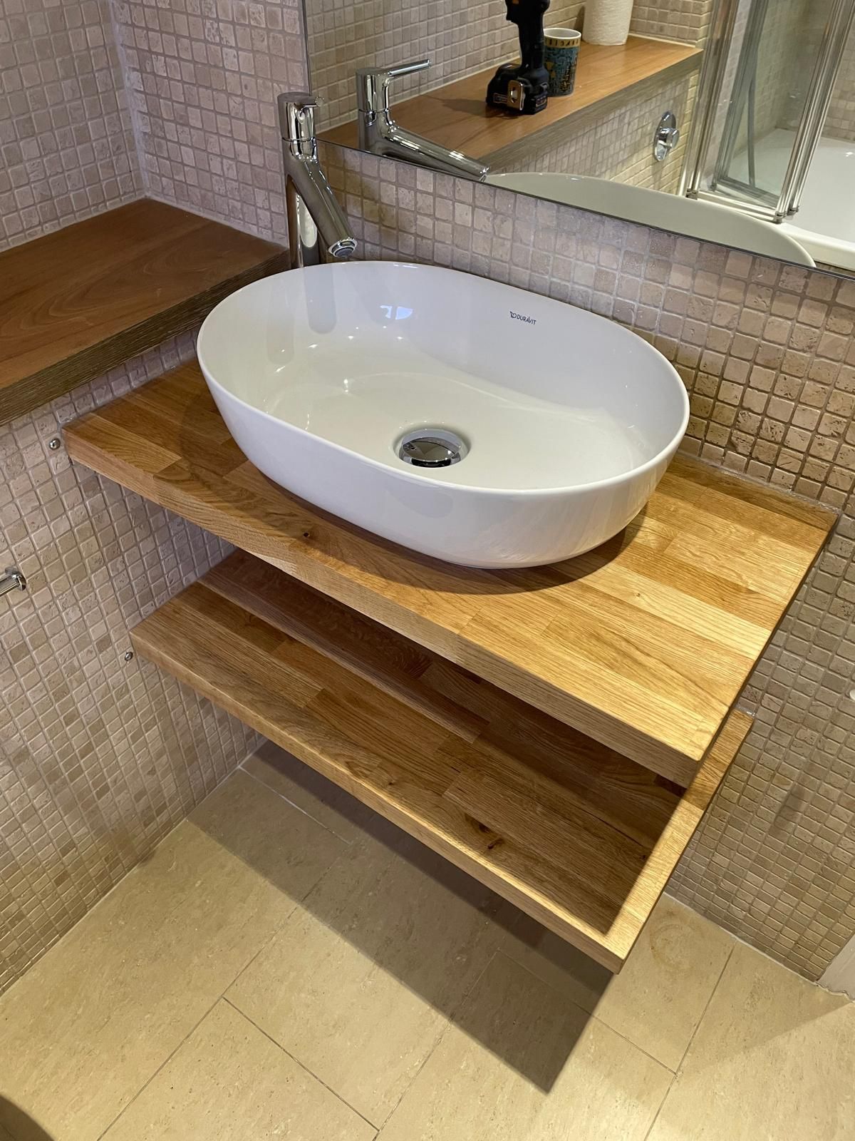 New Wash Hand Basin, Tap and Oak Shelves