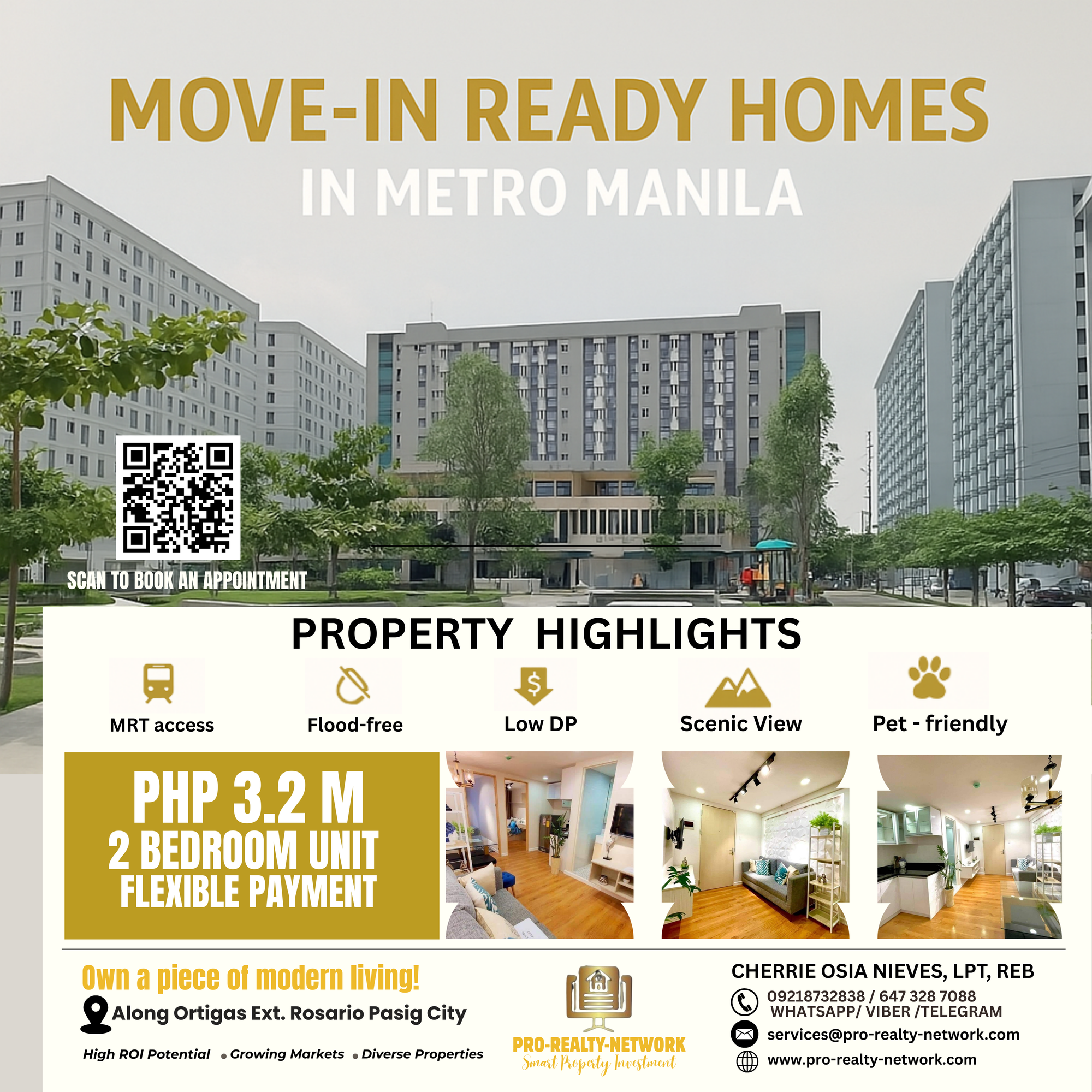 Move-In Ready Homes in Metro Manila — Starts at ₱3.2M for a 2 Bed Room unit ! - Live in a secure, flood-free, and convenient location in Ortigas, Pasig—perfect for families, OFWs, investors, and first-time homeowners! Welcome to Urban Deca Homes Ortigas, a move-in-ready haven by 8990 Holdings, a trusted name with over 18 years in the Philippine market, boasting 58 completed projects and 84,961 housing units sold nationwide. Nestled at KM 19 CTIP Cpd., Ortigas Avenue Extension, Barangay Rosario, Pasig City, this 13-hectare gated community (registered under HLURB LTS No. 034631) features 22 buildings (15 floors each) with a total of 19,046 units. Choose from spacious 2-bedroom units (30.60–35.57 sqm), or 3-bedroom units (42.07 sqm), all designed for modern living with painted walls, drywall partitions, tiled floors, window blinds, and kitchens equipped with base cabinets, granite countertops, and sinks. Each unit includes provisions for exhaust fans and air conditioner slots, plus 3,331 parking slots ensure ample space for residents’ vehicles.  




This premier development offers a vibrant, family-friendly lifestyle with prestige amenities like a gated entrance with 24/7 guardhouse, a multi-purpose hall, basketball court, children’s playground, lagoon, pocket parks, and a landscaped garden—all set around a sprawling 1.3-hectare open space. Enjoy scenic views from your window and the peace of mind that comes with a flood-free, safe community. Its prime location near the soon-to-rise MRT station puts you steps away from seamless connectivity, with top establishments like SM City East Ortigas (1.1 km), Robinsons Galleria (5.4 km), and The Podium (5.9 km) just a short drive away. Need healthcare or education? The Medical City (4.1 km) and the University of Asia and the Pacific (6.1 km) are within easy reach.  




Urban Deca Homes Ortigas is budget-friendly and ready for occupancy—no waiting, no hassle! Secure your 2BR unit with a ₱10,000 reservation fee or a 3BR with ₱15,000, and enjoy low monthly dues of ₱55 per sqm (payable by check or bank transfer). Flexible payment options include spot cash (with discounts), deferred cash, in-house financing, bank financing, or HDMF (Pag-IBIG) financing, plus low downpayment plans make it accessible for all. It’s pet-friendly too—Buildings M and N welcome up to 2 pets per unit (with registration and a ₱100 fee), while other buildings allow pets on the 2nd and 3rd floors. With occupancy limits of 6 persons for 2BR and 8 for 3BR, it’s ideal for growing families or shared living.  



Backed by 8990 Holdings—affiliated with Kuya J Restaurant, Popeyes, Azalea Hotels, and Landers Superstores—this project blends value engineering with a prime, flood-free location, making it a hassle-free investment or dream home. 


Whether you’re an OFW securing a future nest, an investor eyeing rental potential, or a first-timer stepping into homeownership, Urban Deca Homes Ortigas delivers unmatched value and convenience. 


Ready to live or invest in Pasig’s best-kept secret? Contact our licensed broker, Cherrie Osia Nieves, LPT, REB, at 09218732838 or 647 328 7088 (Phone/WhatsApp/Viber), email services@pro-realty-network.com, or visit www.pro-realty-network.com to schedule a viewing and seize this exceptional opportunity today!