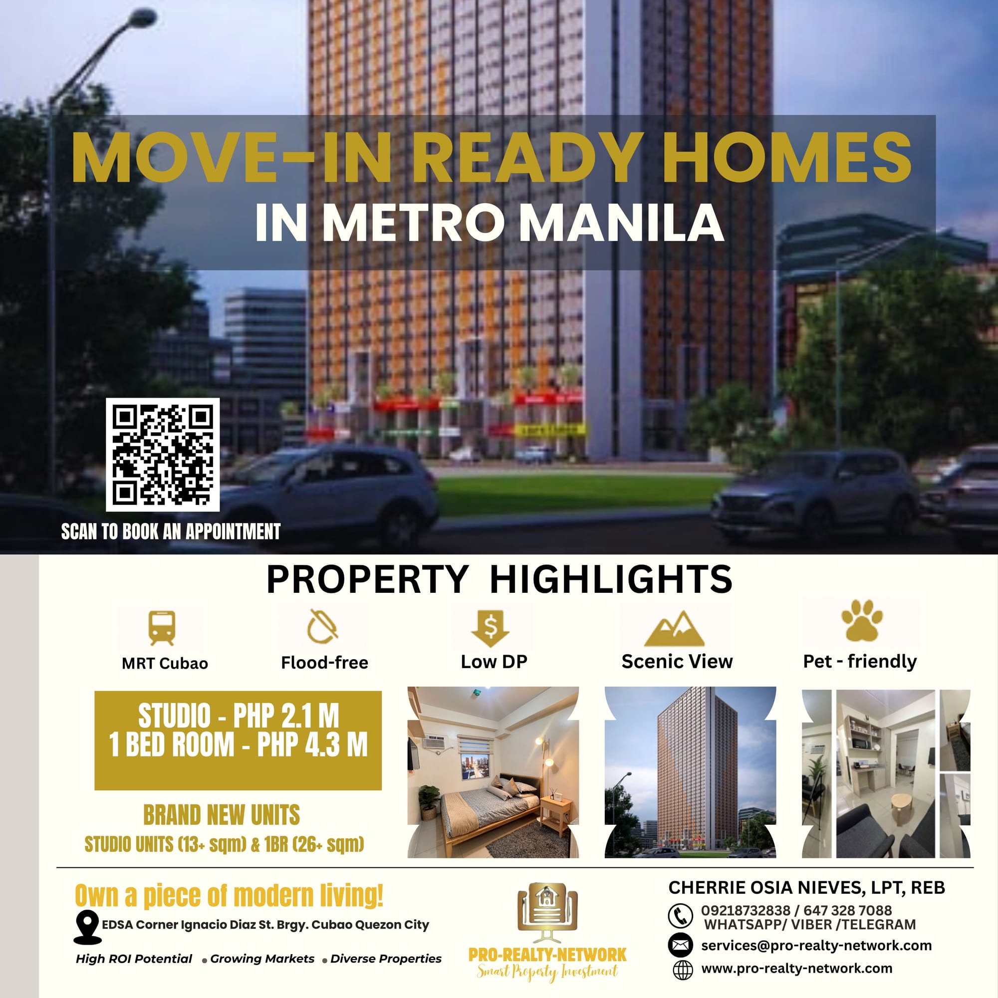 Move-In Ready - Brand New Studio and 1 Bedroom Units in Quezon City from ₱2.1M! - Welcome to Urban Deca Towers Cubao, where modern living meets unmatched convenience in the heart of Quezon City! This 46-storey masterpiece offers move-in-ready, brand-new studio units starting at just ₱2.1M and spacious 1-bedroom units ranging from ₱4.3M to ₱4.6M, designed for young professionals, families, and savvy investors looking to skyrocket their lifestyle. Perfectly located along EDSA Corner Ignacio Diaz St., Brgy. Cubao, this high-rise gem is just steps away from Cubao MRT Station, Araneta Coliseum, top malls, dining hotspots, and transport hubs, making daily commutes and leisure a breeze. Developed by the trusted 8990 Housing Development Corporation and registered under DHSUD LS NO. NCR 208, Urban Deca Towers Cubao guarantees quality and compliance, with an estimated completion date of December 2026. 



Choose from compact 13 sqm studio units, ideal for singles or young professionals, or opt for 26 sqm 1-bedroom units, perfect for couples or small families. Each unit is delivered fully finished, featuring tiled flooring, painted walls, stylish kitchen cabinets with granite countertops, window blinds, and bathroom fixtures, ready for immediate move-in or rental use. With provisions for exhaust fans and 0.75 to 1HP air conditioners, your comfort is assured. The tower boasts 4,961 units, including 4,715 studios and 246 1-bedroom units, spread across 43 residential floors, complemented by two commercial floors and a ground utility level. Enjoy seamless access with 12 high-speed elevators, 634 car parking slots, and 101 motorcycle spaces, ensuring hassle-free mobility.



Urban Deca Towers Cubao redefines urban living with its flood-free and secure environment, equipped with 24/7 CCTV monitoring, fire detection alarms, and round-the-clock security for peace of mind. Its prime location is a commuter’s dream, with proximity to MRT, LRT-2, bus terminals, and jeepney routes. The development offers an array of family-friendly amenities, including free access to a swimming pool, gym, function rooms, lounge area, children’s play area, and commercial spaces for retail and dining convenience right at your doorstep. Pet owners will appreciate the pet-friendly policy (allowed on the 3rd to 6th floors, subject to regulations), adding to the inclusive vibe of this vibrant community.



This property is a golden opportunity for investors, particularly OFWs and those eyeing high returns through Airbnb or long-term rentals, thanks to its strategic location and modern appeal. First-time homeowners will find affordability and flexibility with financing options like spot cash, bank loans, in-house financing, and installment plans with manageable downpayment terms. Estimated monthly condo dues are ₱79 per square meter, covering maintenance, security, and operations, while a move-in fee of approximately ₱10,900 includes electricity, water connections, and condo corporation membership. For renovations, a construction bond of ₱5,000 for minor works or ₱10,000 for major alterations ensures quality control, subject to management approval.


Why invest in Urban Deca Towers Cubao? It’s more than a home—it’s a lifestyle upgrade in Quezon City’s beating heart. With a buzzing commercial hub below, proximity to schools, malls, and entertainment, and a design that blends functionality with style, this development is urban living on steroids. Whether you’re a young professional craving city vibes, an investor seeking high ROI, or a family starting fresh, Urban Deca Towers Cubao delivers unmatched value. 


Ready to own your dream home? Contact our licensed broker, Cherrie Osia Nieves, LPT, REB, at 09218732838 or via email at services@pro-realty-network.com to schedule a site visit or explore sample computations, floor plans, and project details at www.pro-realty-network.com. Don’t miss your chance to live large—secure your unit today! 


Note: Prices and fees are subject to change; confirm with our sales team for the latest details.