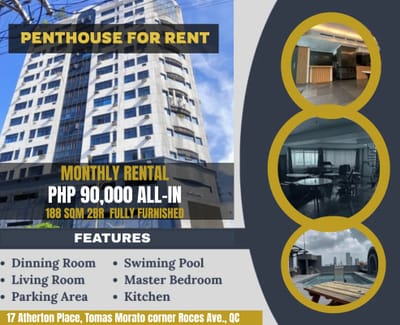 Experience High-End Urban Living: Fully Furnished Penthouse for Rent in Tomas Morato, Quezon City