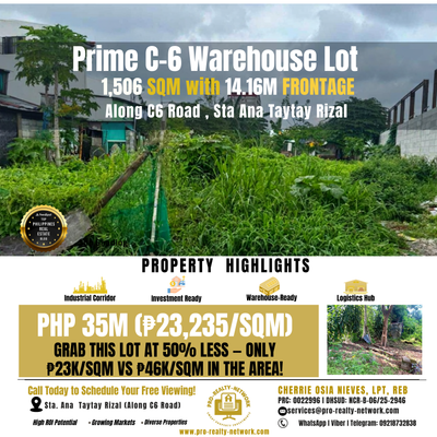 Prime C-6 Warehouse Lot — 1,506 sqm with 14.16m Frontage | Near Emerging Expressway Corridor
