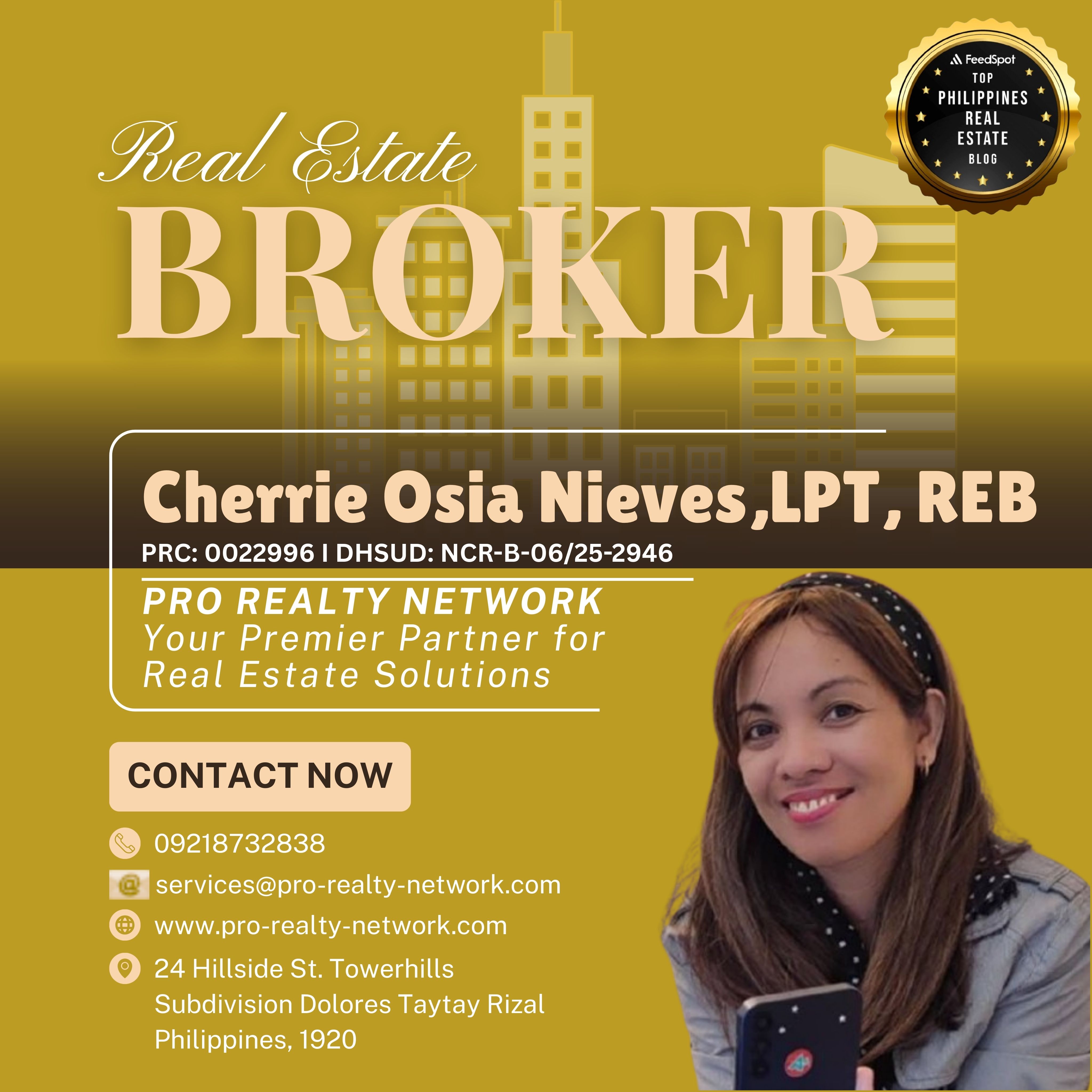 🏡 Step-by-Step: How to Reserve a Property with Pro Realty Network Whether you're looking for a move-in ready home, a strategic lot for investment, or a pre-selling property with flexible terms, Pro Realty Network makes property buying simple, secure, and stress-free.We cater to: Residential lots in different parts of the Philippines Industrial and agricultural lands in Rizal and other nearby areas Pre-selling projects with flexible payment terms Condos ideal for Airbnb or long-term rental income Heritage and unique homes with character Property documentation services to guide you through the legalities Here’s a step-by-step guide on how to reserve a property with us:  ✅ Step 1: Browse Our Listings Go to www.pro-realty-network.com and explore: House & Lot Packages Pre-selling Developments (for future move-in) Prime Residential Lots Farm & Industrial Lands Airbnb-ready Condos Each listing includes complete information, prices, and contact options.  📞 Step 2: Inquire & Speak with a Licensed Broker Message or call us through: 0921 873 2838 (Telegram / Viber / WhatsApp) services@pro-realty-network.com Our licensed broker, Cherrie Osia Nieves, LPT, REB, will assist you with: Current availability & promos Pre-selling project options with lower down payments Site viewing and property briefings Investment tips tailored to your goals 🧭 Step 3: Schedule a Site or Project Visit We offer both: On-site visits (residential, farm, or industrial properties) Model unit tours for pre-selling or condo projects Online viewings (via Zoom or video walkthrough) We’ll also share Google Maps locations, surrounding developments, and key advantages of each site.  📝 Step 4: Complete Buyer’s Information Form We’ll collect basic buyer details: Government-issued ID Preferred property and payment option Buyer's info sheet (provided digitally or printed) For pre-selling projects, we’ll also guide you through the Developer Reservation Form.  💳 Step 5: Pay the Reservation Fee Reservation fees vary by project or property type: Property Type Typical Reservation Fee Residential Lot vary Pre-selling Condo Based on developer House & Lot Package vary Agricultural/Industrial Lot Based on offer  Modes of payment: ✅ Bank Deposit / Transfer ✅ GCash / Mobile Wallet ✅ Cash (issued with official receipt)Once reserved, the property is temporarily held under your name for a certain period while documentation proceeds.  ***We do not accept money payment, you will pay directly to SELLER or DEVELOPER. We  normally appear as your witness.  📄 Step 6: Paperwork and Documentation We’ll help prepare: Reservation Agreement / Contract to Sell For pre-selling: Buyer’s Contract with the Developer Loan application support (bank financing, if needed) Title verification, Deed of Sale, and transfer processing You don’t need to worry—we offer full documentation assistance!  🔑 Step 7: Turnover or Construction Monitoring Depending on your purchase: Ready-for-occupancy units are turned over after full payment or loan approval. Pre-selling projects include progress updates & turnover timelines For raw land or lots: we assist with title transfer and land use orientation  🎯 Why Clients Choose Pro Realty Network ✔️ Licensed Real Estate Broker ✔️ Transparent, step-by-step service ✔️ Pre-selling, ready-for-occupancy, and investment listings ✔️ After-sales support & documentation help ✔️ Excellent for local and overseas Filipino buyers  💬 Ready to Reserve? Let’s talk about your next property investment or forever home today.📞 Cherrie Osia Nieves, LPT, REB 📱 0921 873 2838 📧 services@pro-realty-network.com 🌐 www.pro-realty-network.com Helping you reserve not just a property — but peace of mind and opportunity for your future.