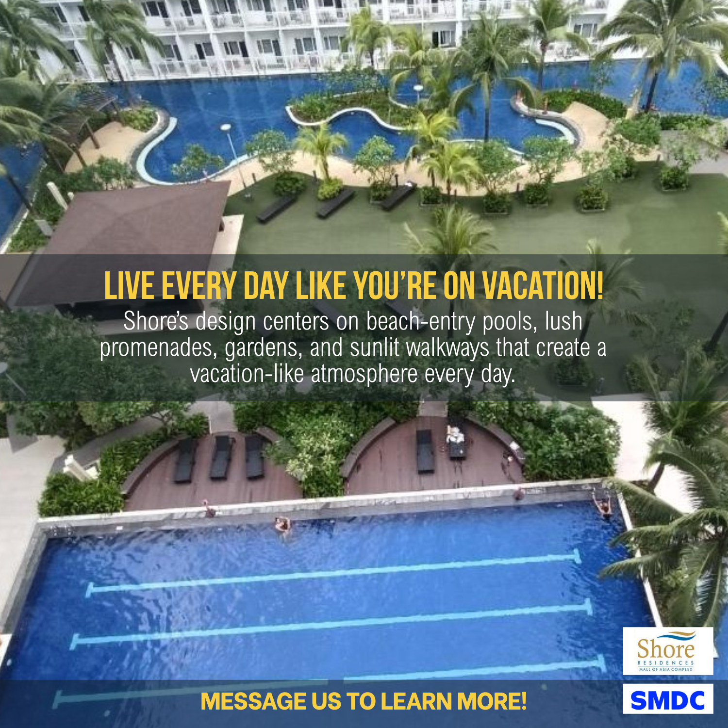 Resort-inspired swimming pools and leisure amenities at Shore Residences MOA