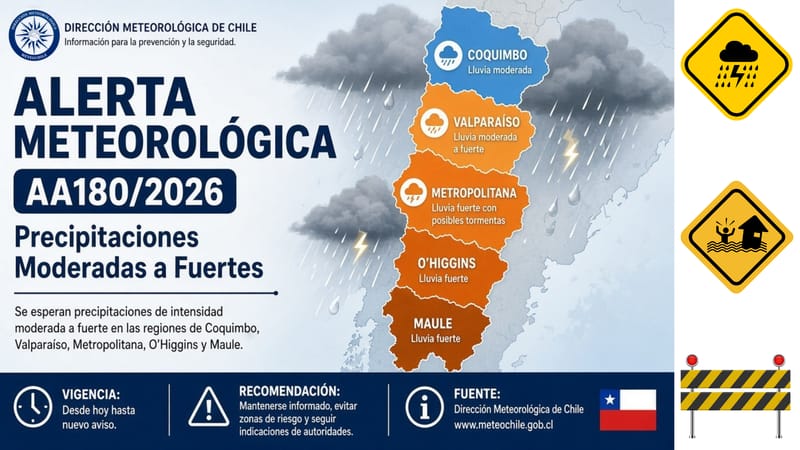 DMC emite alerta porprecipitaciones moderadas a fuertes en zona central.