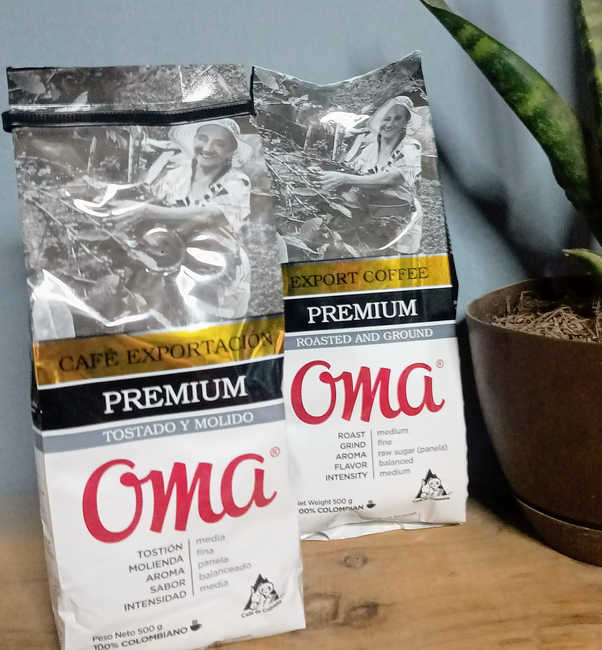 Oma cafe Export Line Premium Roast and Ground Colombian Coffee OMA Tosdado y Molido, 500G