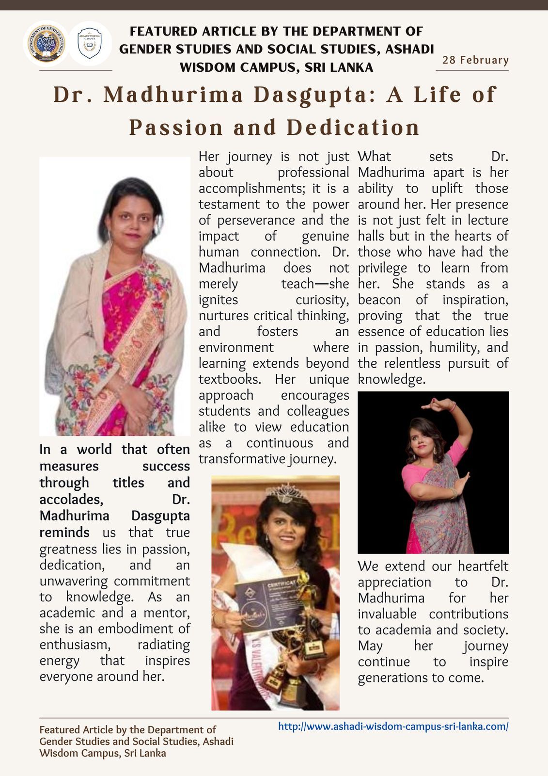 Publication Announcement: Celebrating Dr. Madhurima Dasgupta’s Inspirational Journey