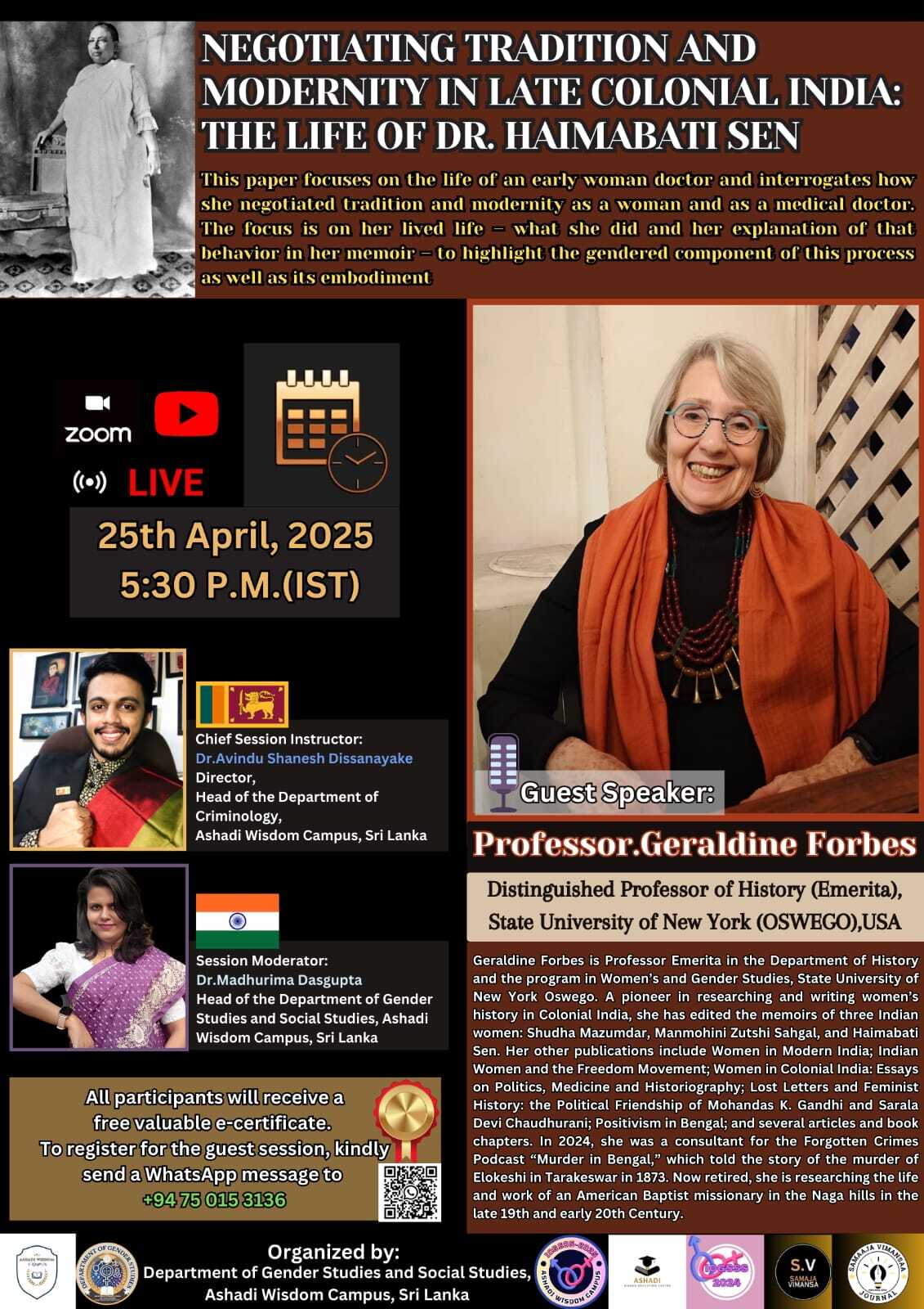 Ashadi Wisdom Campus to Host Guest Lecture by Renowned Professor Geraldine Forbes