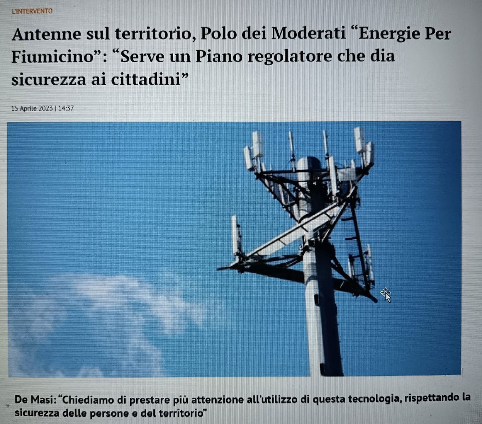 ANTENNE SUL TERRITORIO, POLO DEI MODERATI "ENERGIE PER FIUMICINO":"SERVE UN PIANO REGOLATORE CHE DIA SICUREZZA AI CITTADINI