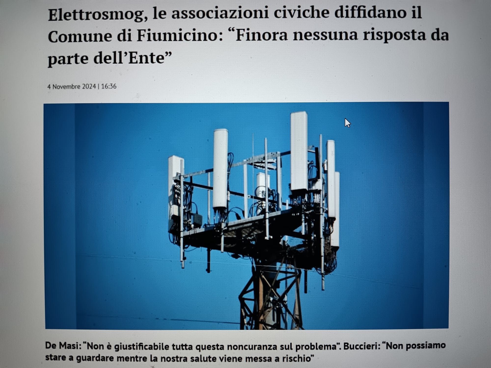 ELETTROSMOG, L'ASSOCIAZIONE C.C.E. CAPOFILA, INSIEME AD ALTRE ASSOCIAZIONI, DIFFIDANO IL COMUNE DI FIUMICINO: "FINORA NESSUNA RISPOSTA DA PARTE DELL'ENTE"